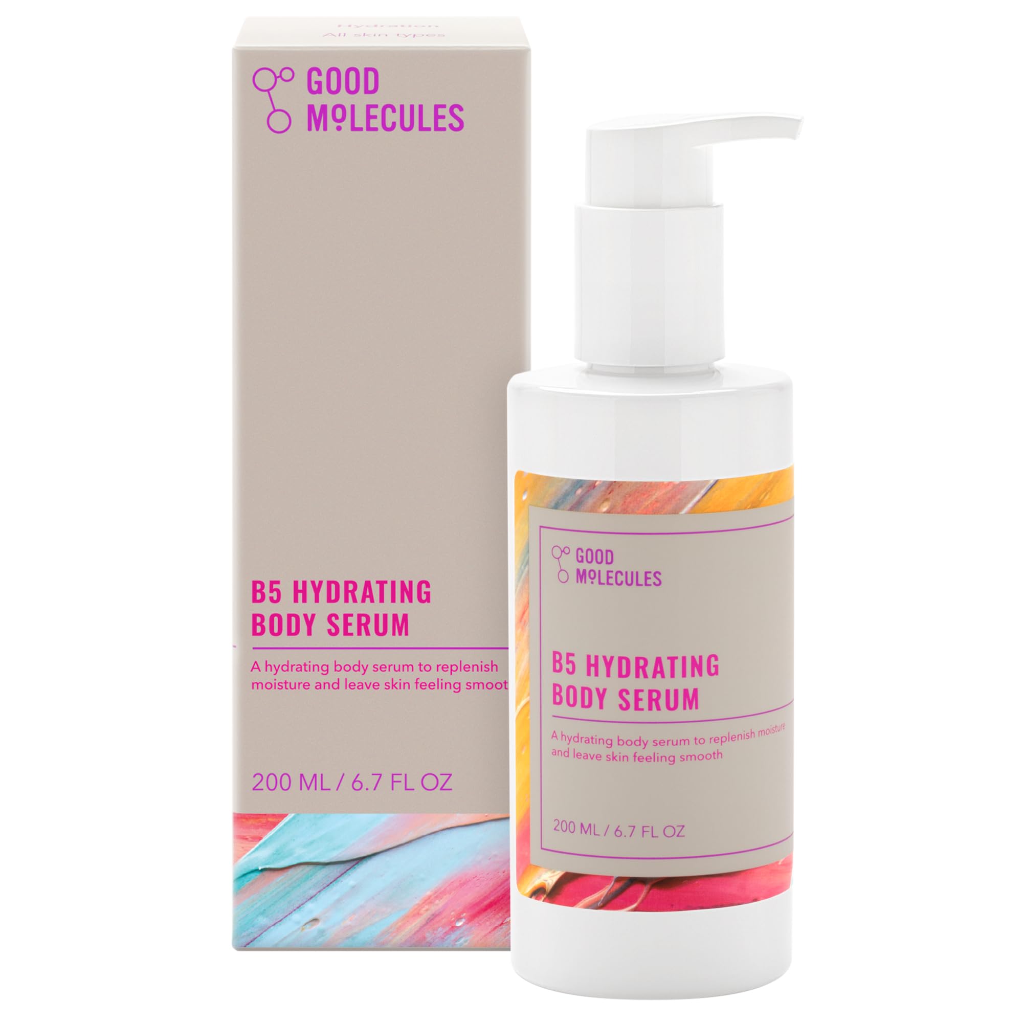 Good Molecules B5 Hydrating Body Serum bottle close-up showing rich moisture