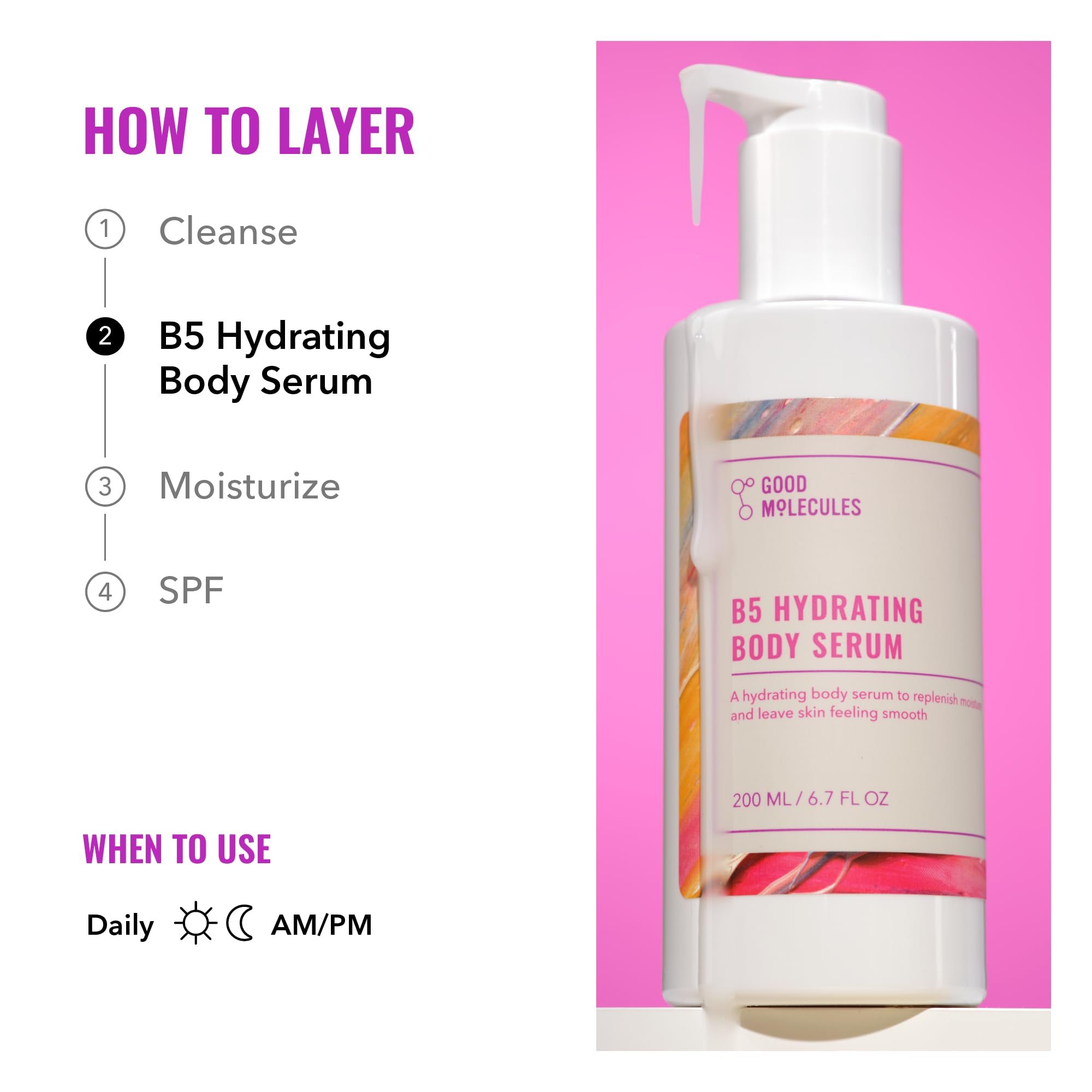 Good Molecules B5 Hydrating Body Serum key ingredients panthenol and beta-glucan for moisture