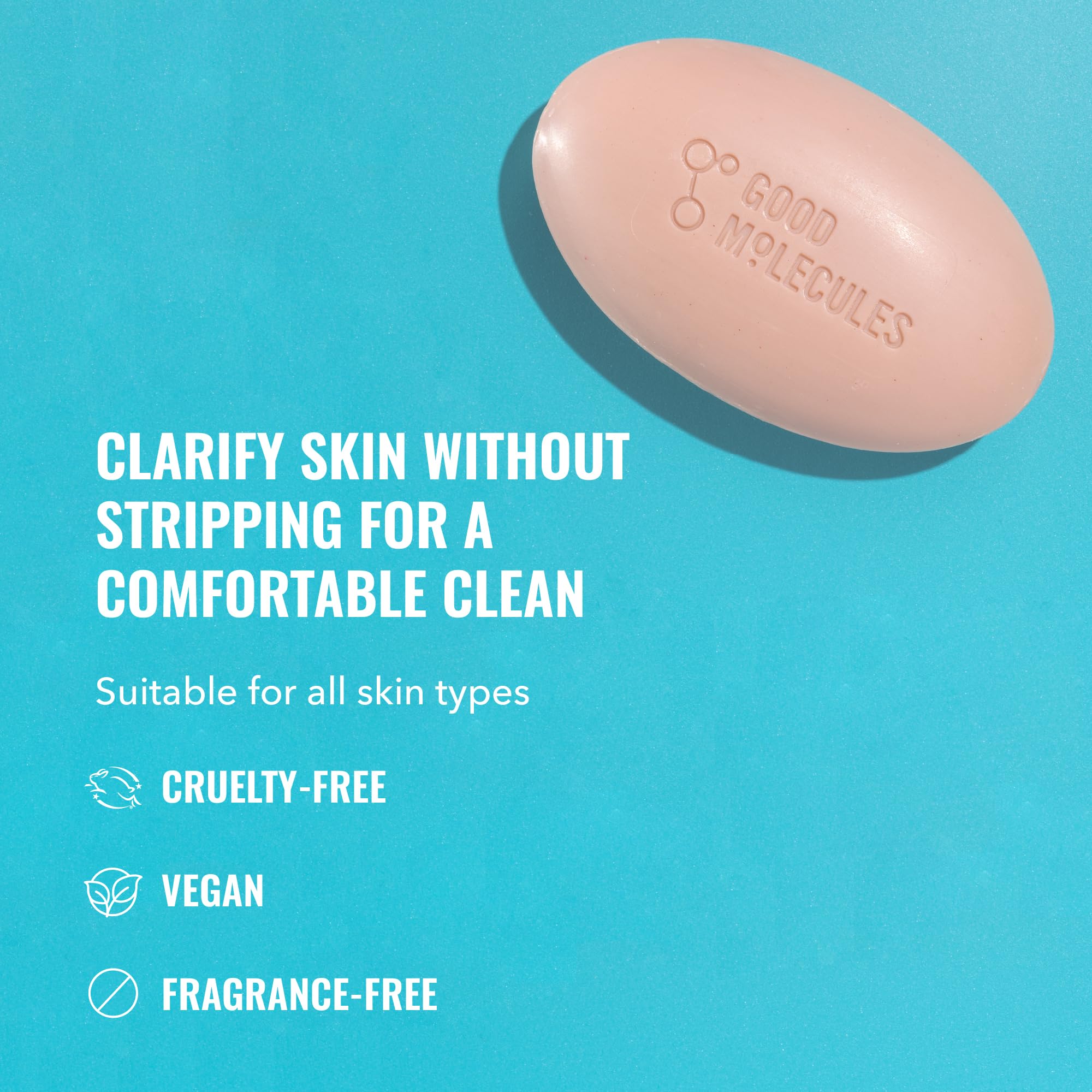 Good Molecules Clarify and Cleanse Bar body lather provides refreshed, hydrated skin after cleansing.