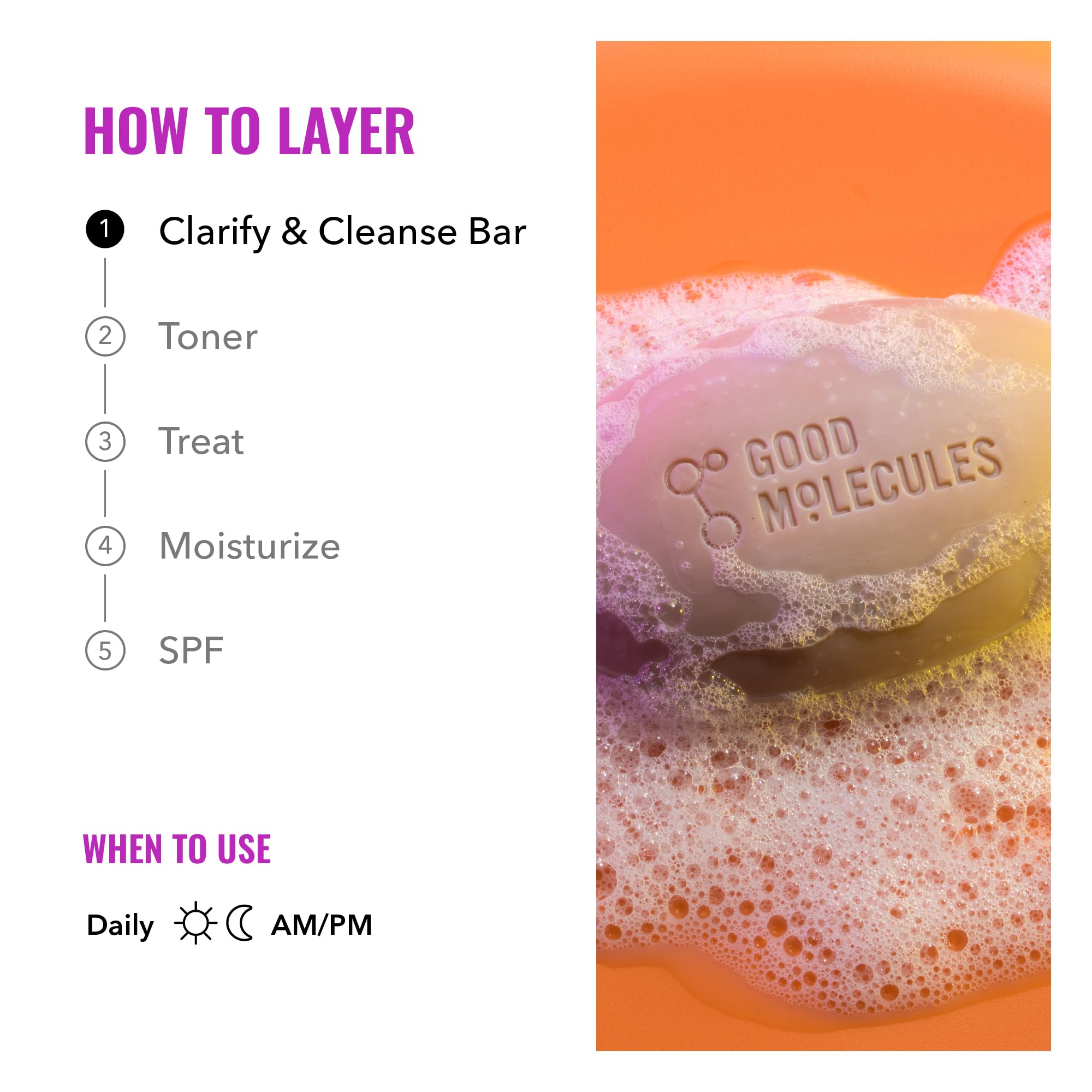 Good Molecules Clarify and Cleanse Bar cocoa powder soothes inflammation for smoother texture.