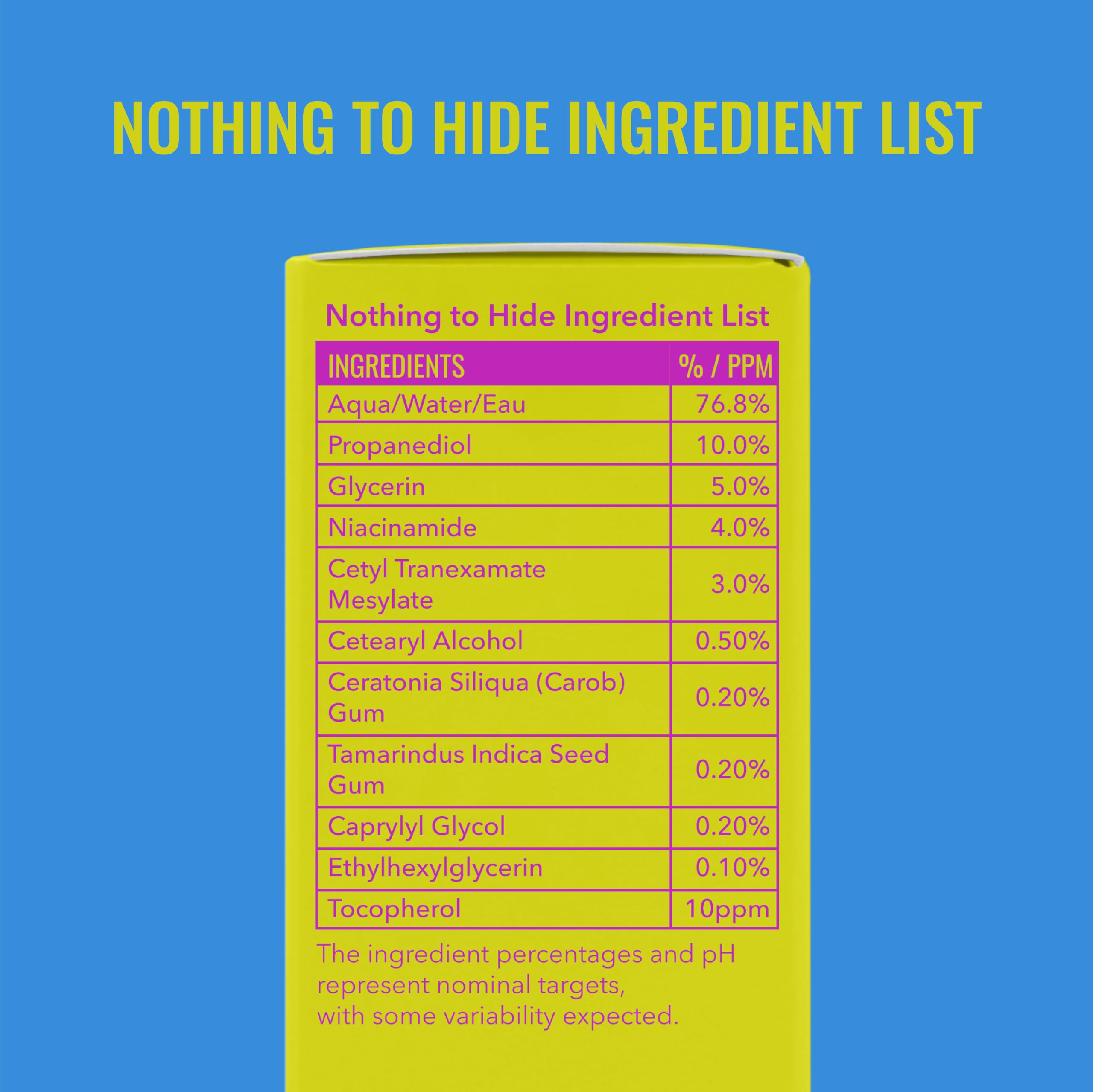 Good Molecules Discoloration Correcting Serum ingredients chart highlights fragrance-free, clean formulation