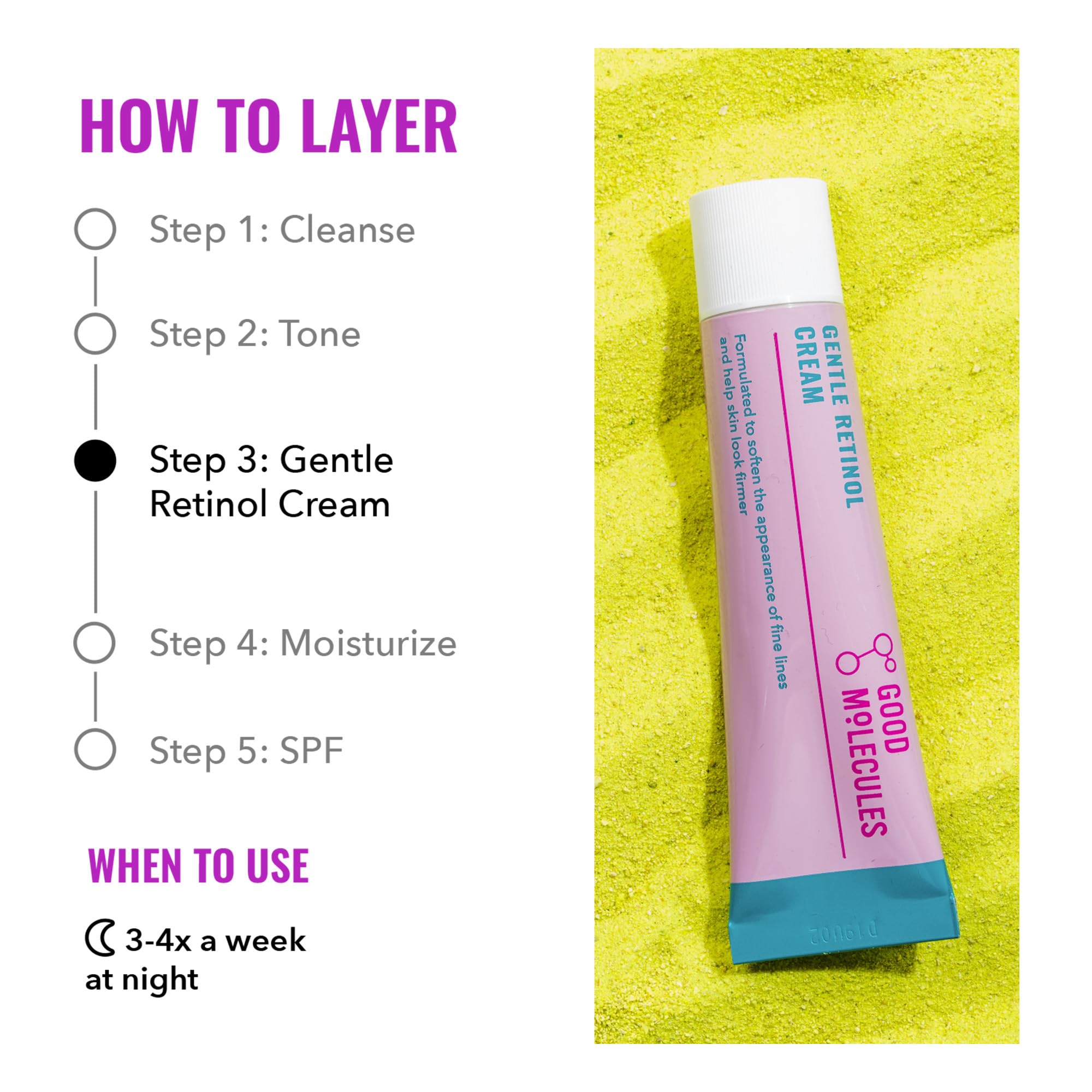 Good Molecules Gentle Retinol Cream on-face application suggests gentle absorption for all skin types.
