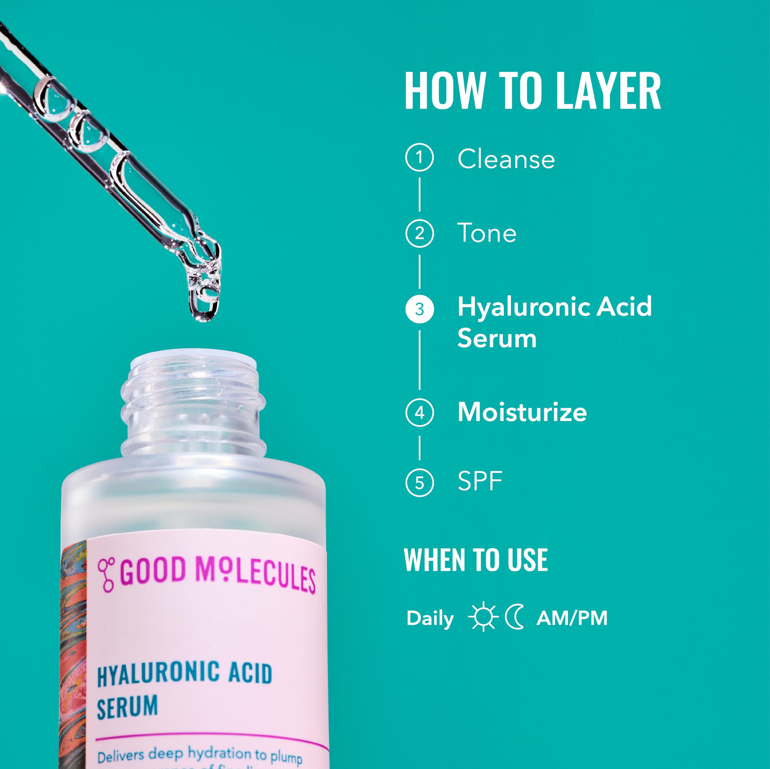 Good Molecules Hyaluronic Acid Serum texture swirl illustrating fast absorbing hydration