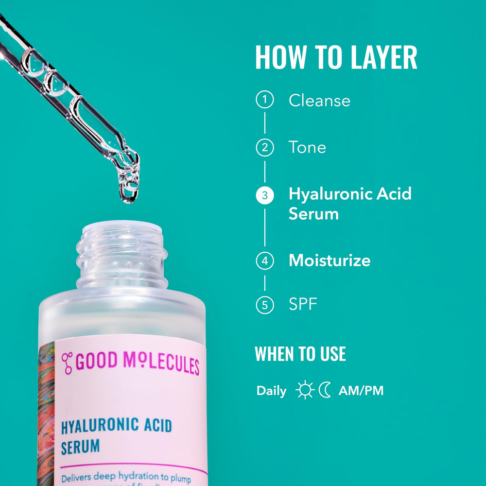 Good Molecules Hyaluronic Acid Serum texture swirl illustrating fast absorbing hydration