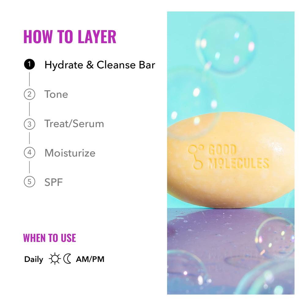 Good Molecules Hydrate and Cleanse Bar provides balanced feel after rinse.