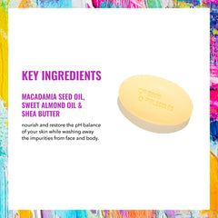 Good Molecules Hydrate and Cleanse Bar uses shea butter and almond oil to soften skin.