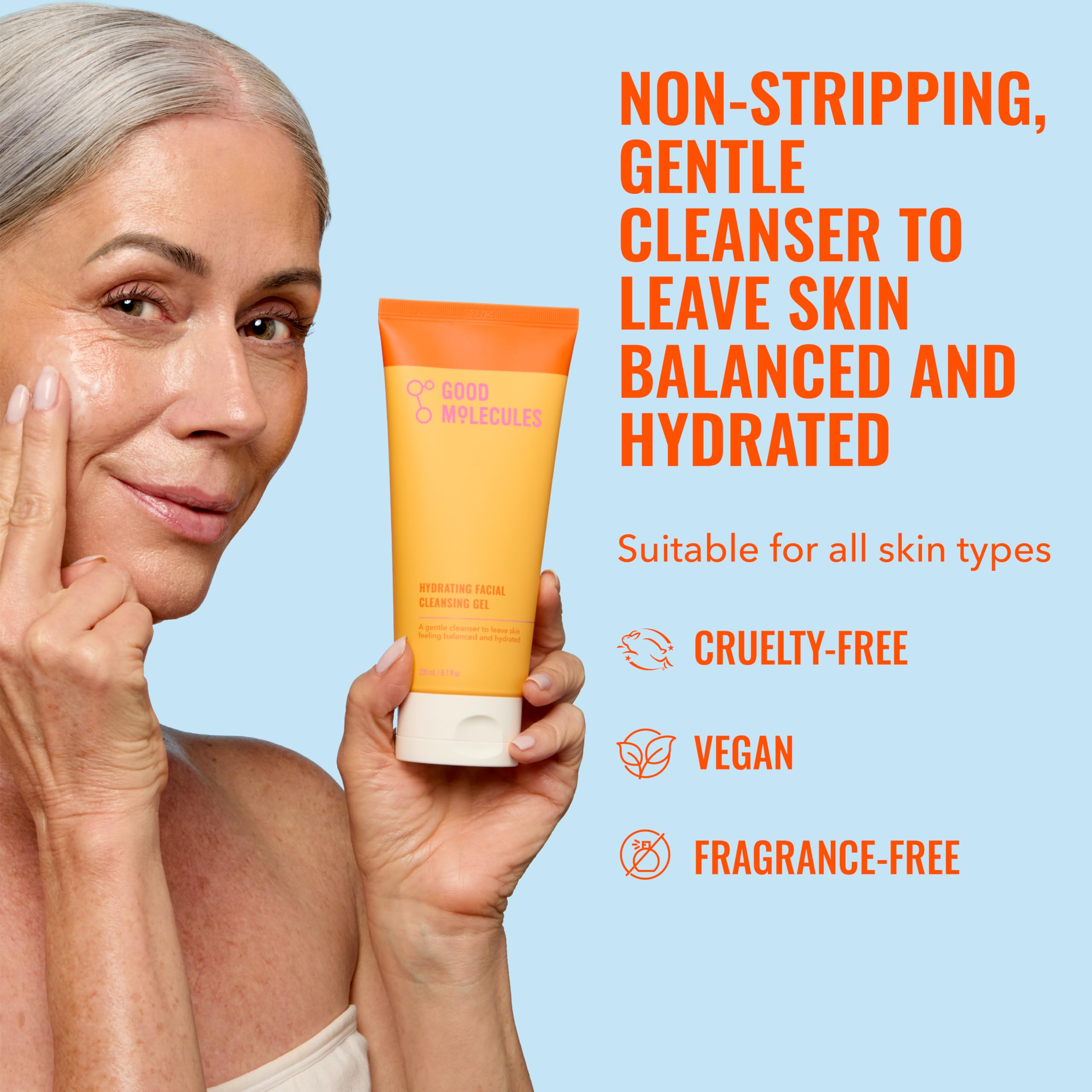 Foaming-lather texture of Good Molecules Hydrating Cleansing Gel delivers light cleansing without dryness.
