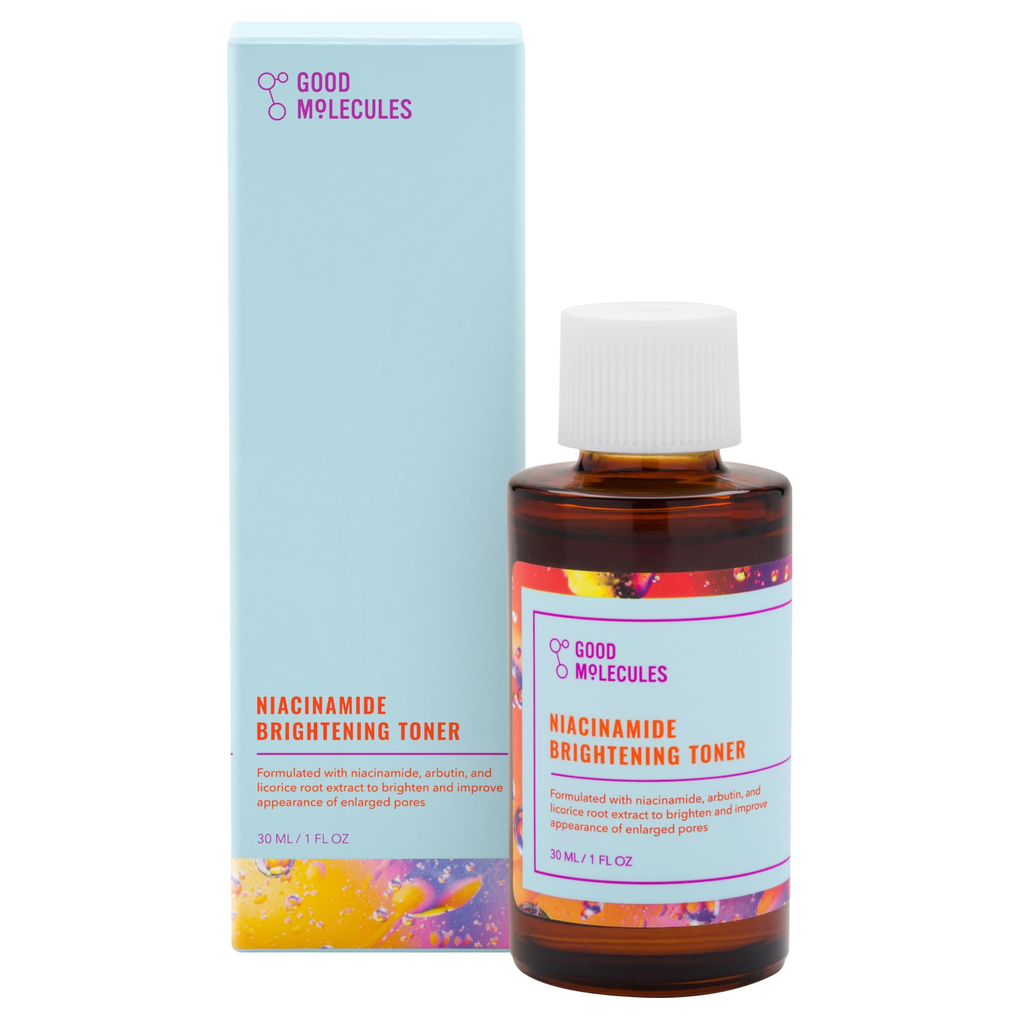 Good Molecules Niacinamide Brightening Toner bottle front for balanced skin tone and radiance.