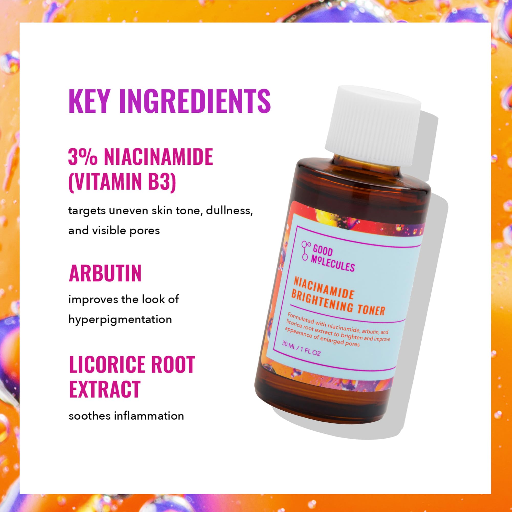Good Molecules Niacinamide Brightening Toner cotton-pad-application demonstrates gentle toning after cleansing.