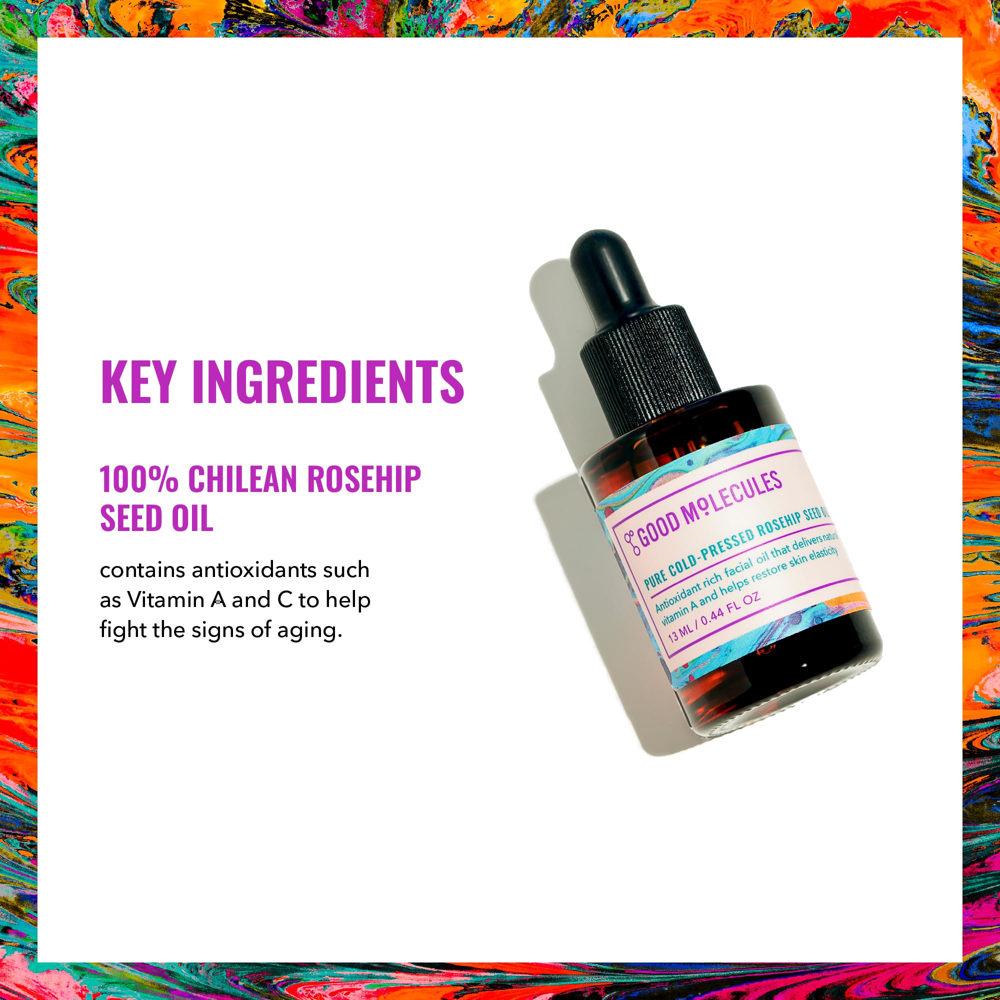 Dispensing dropper with Good Molecules Rosehip Seed Oil for gentle use.
