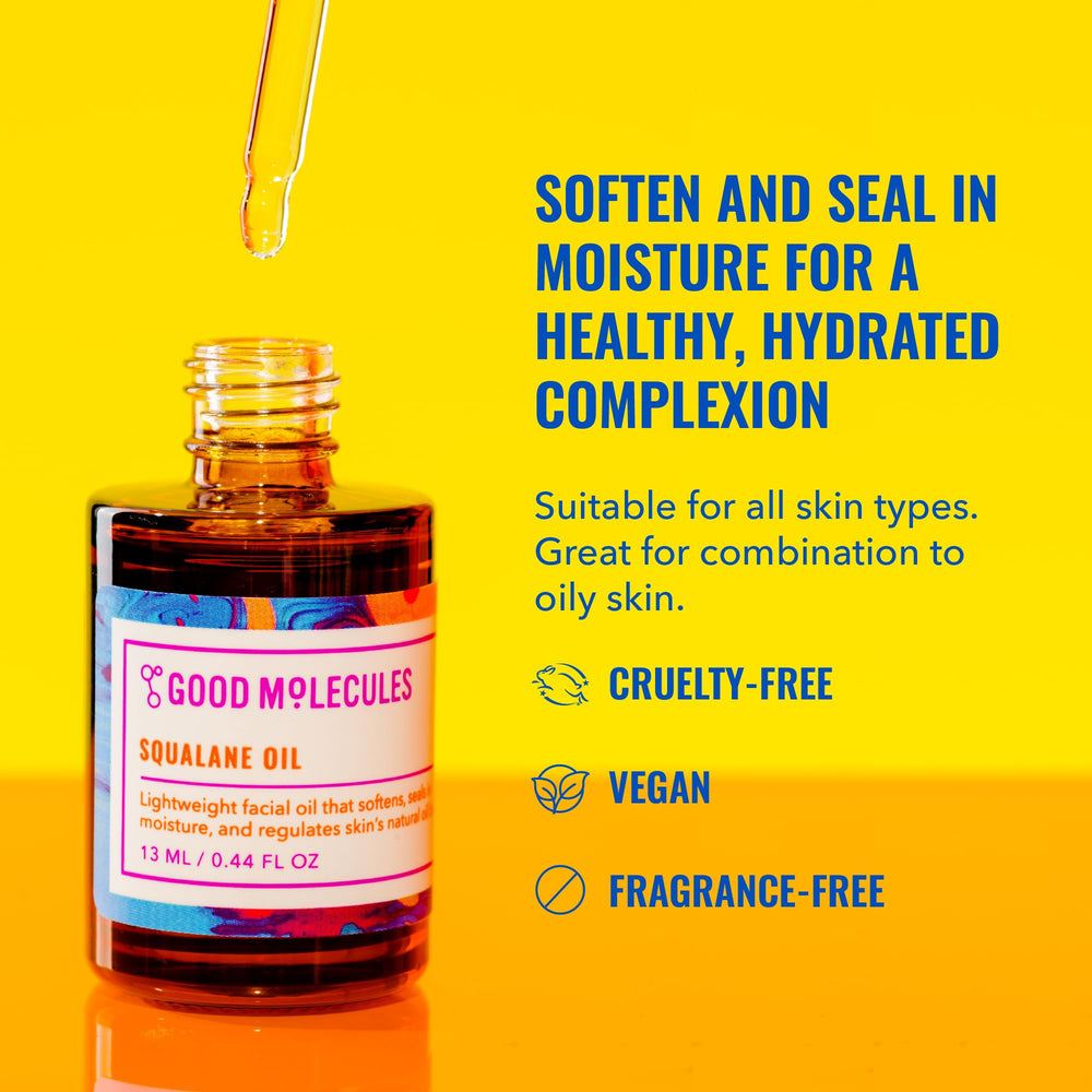 Close-up of Good Molecules Squalane Oil dropper ready for daily skin hydration.