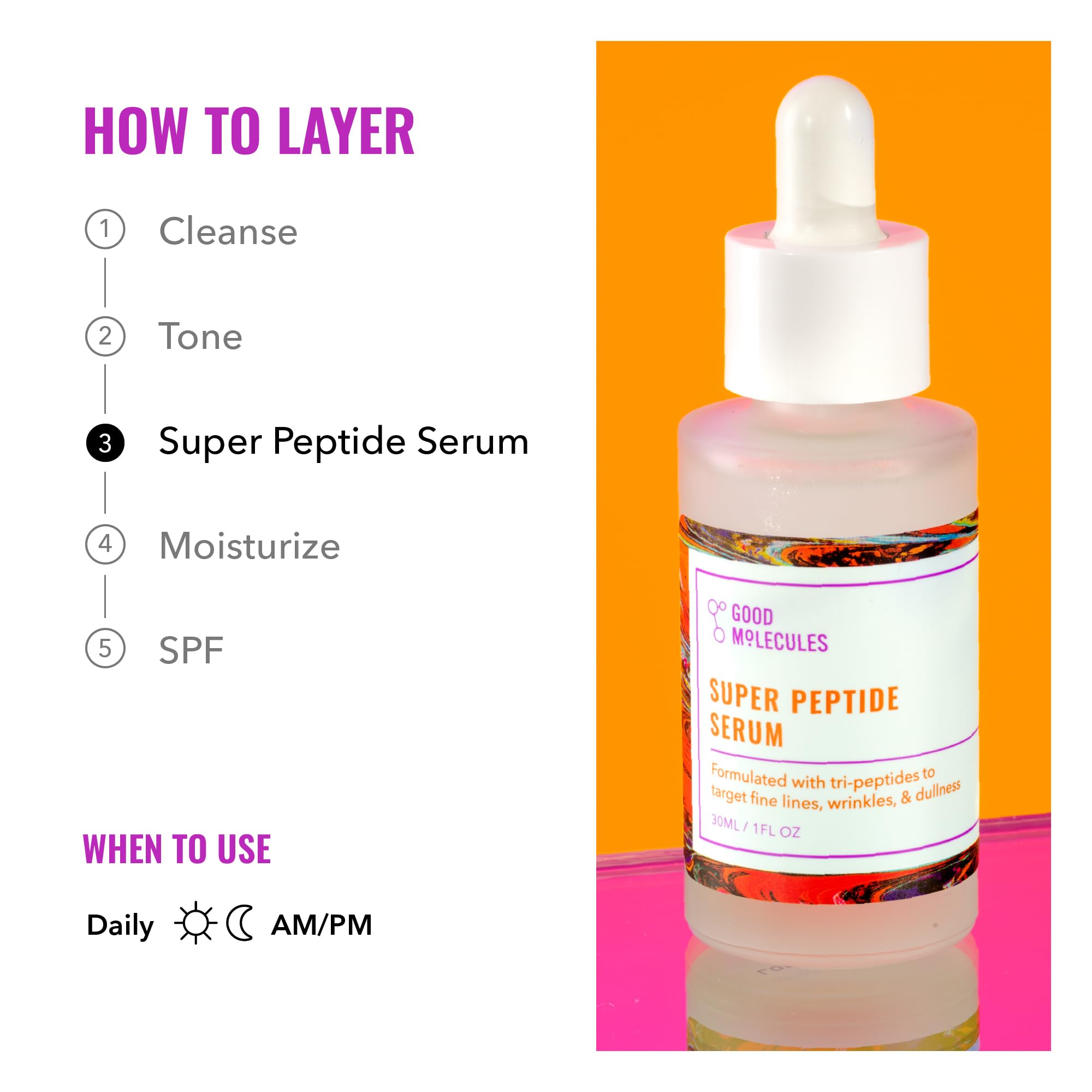 Good Molecules Super Peptide Serum label detail highlighting vegan and fragrance-free formula