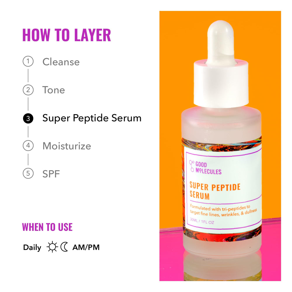 Good Molecules Super Peptide Serum label detail highlighting vegan and fragrance-free formula