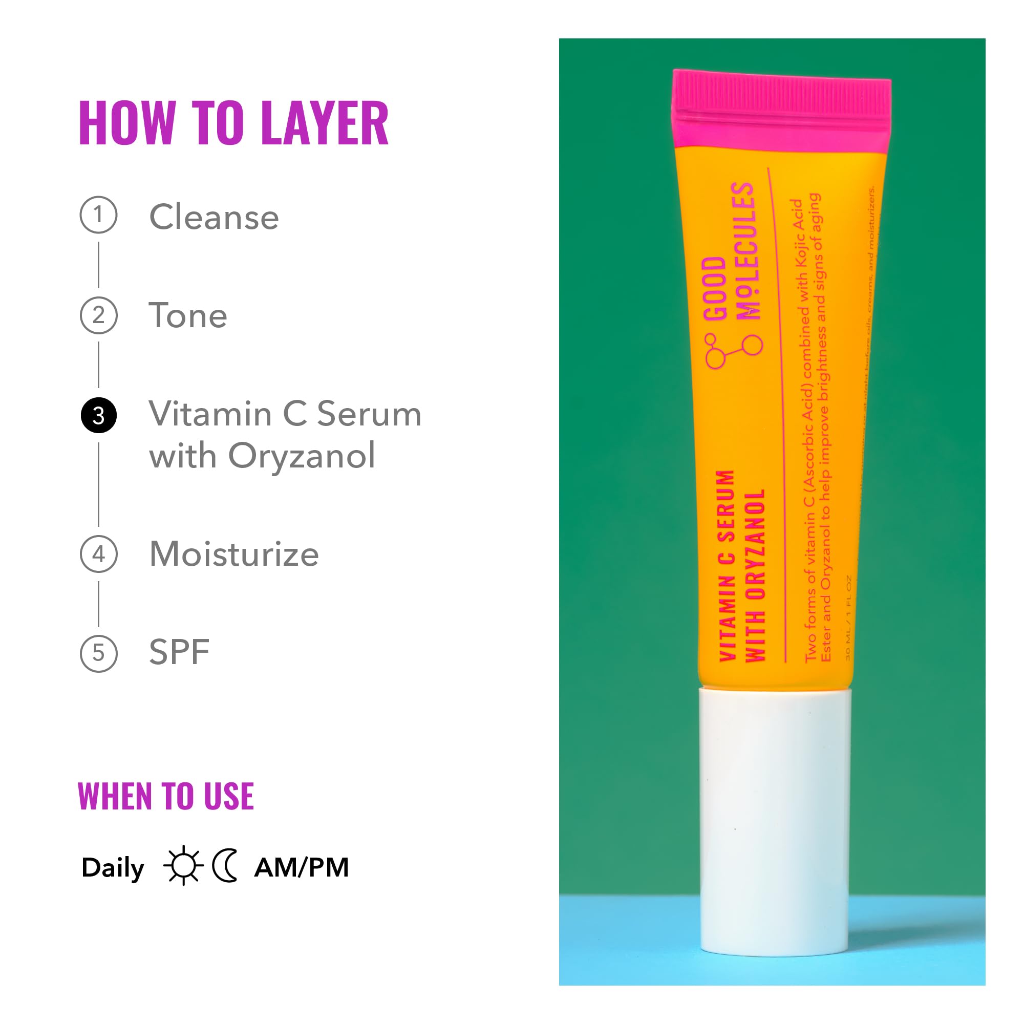 Good Molecules Vitamin C Serum on skin reveals subtle glow and even texture.