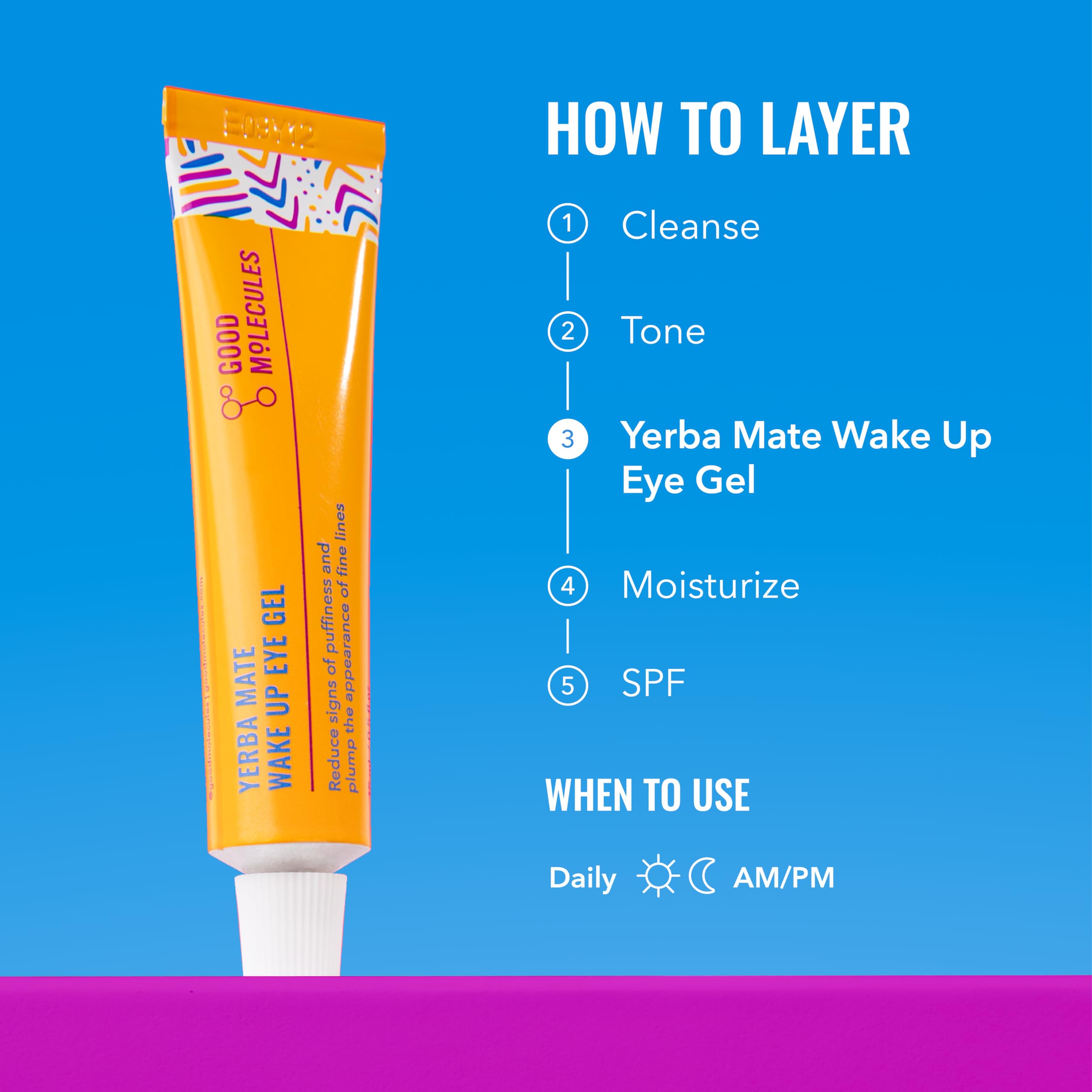 Good Molecules Yerba Mate Wake Up Eye Gel ingredients highlight yerba mate, hyaluronic acid, and caffeine.