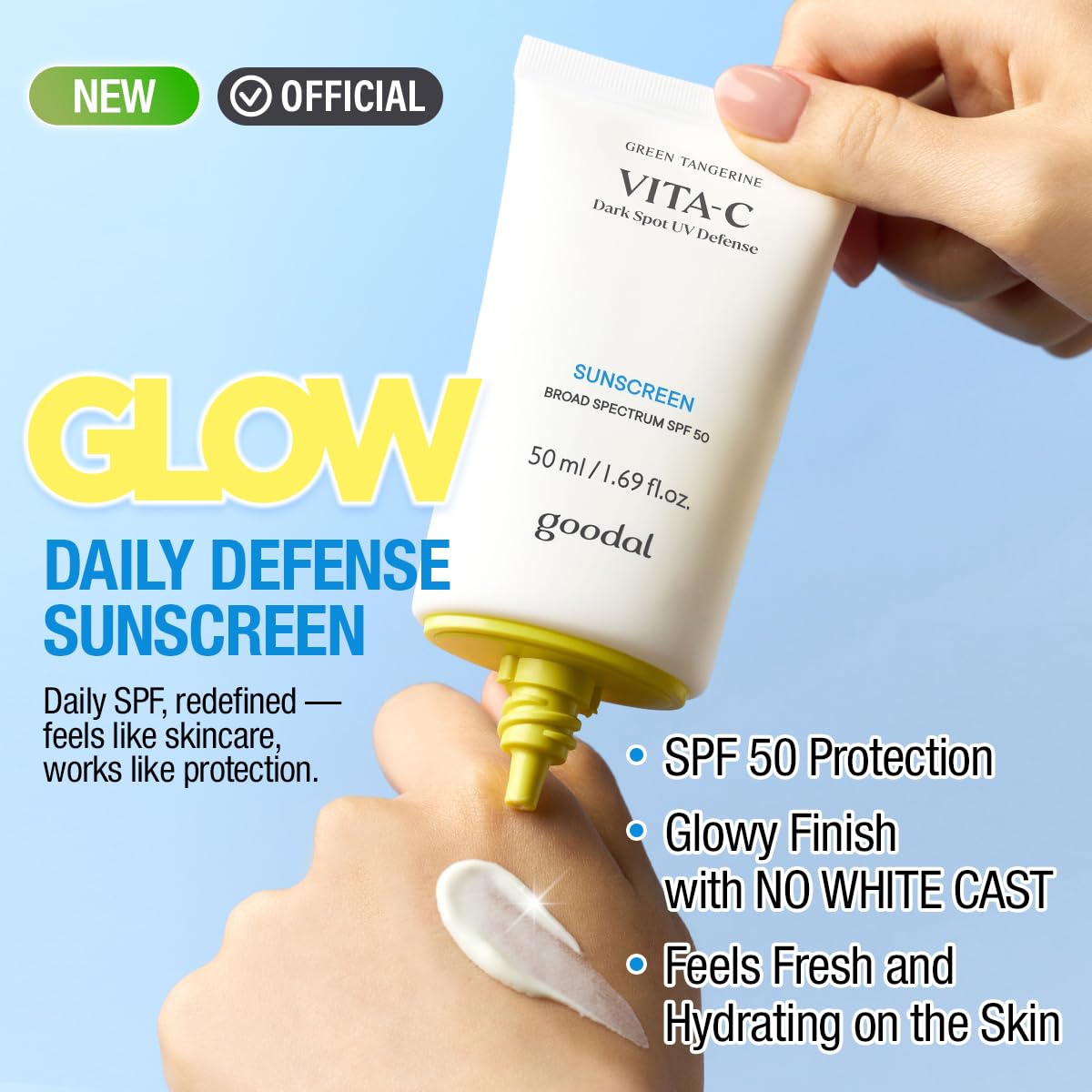 GOODAL sunscreen being applied to the face with a light, sheer finish.