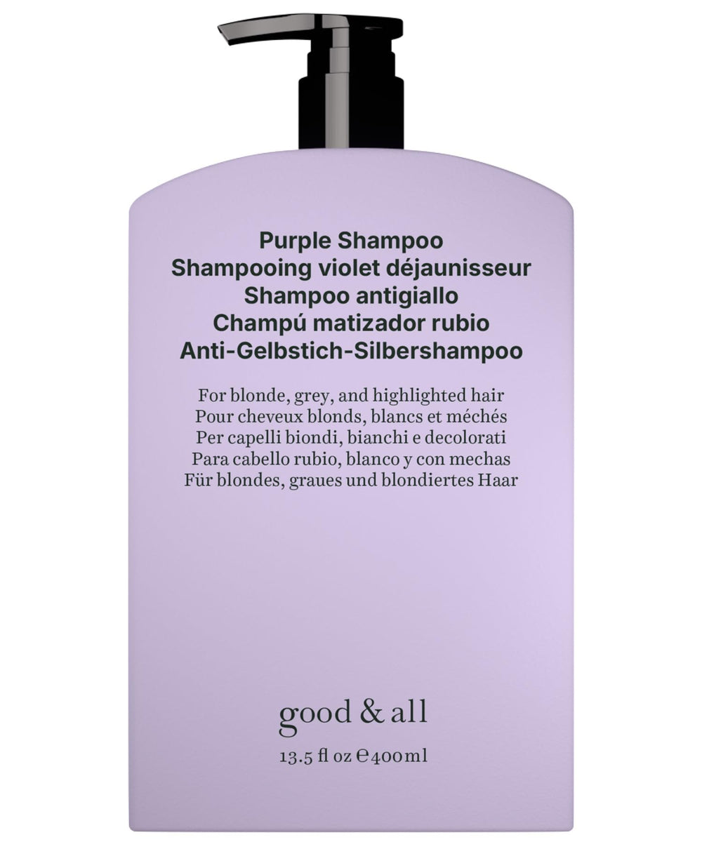 GOOD&ALL Purple Shampoo bottle pour neutralizes brassy tones.