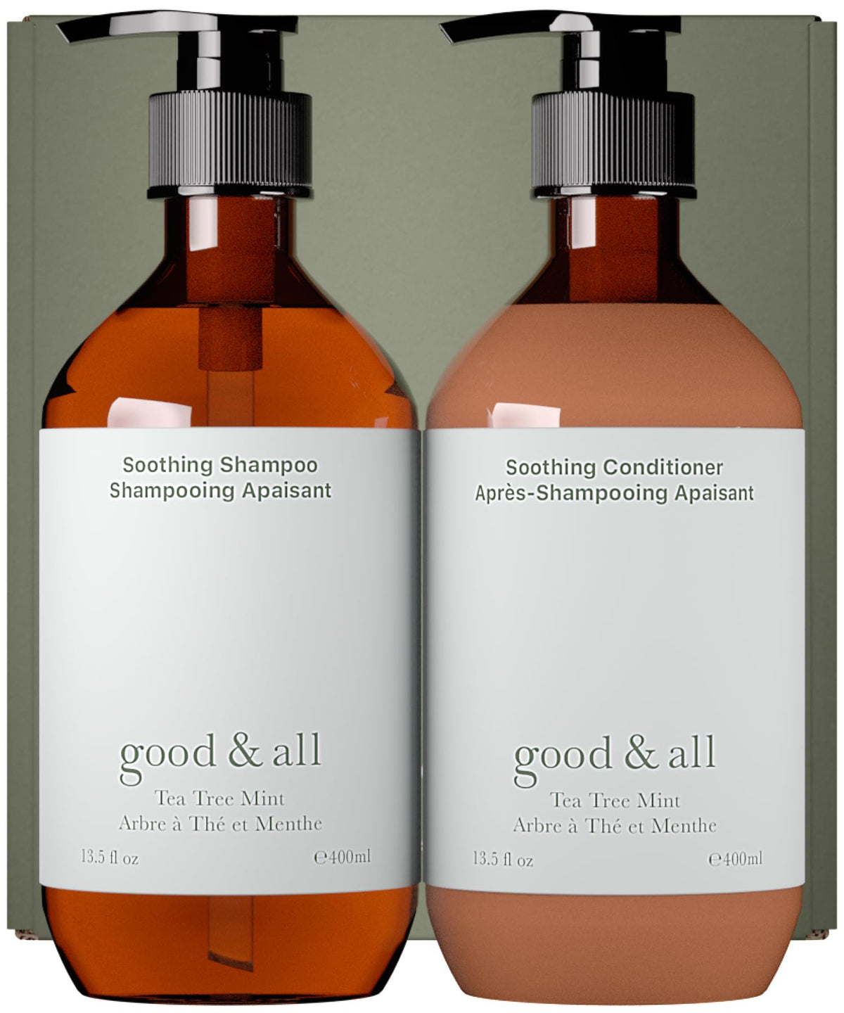 Good&All tea tree shampoo bottle offers a refreshing scalp cleanse