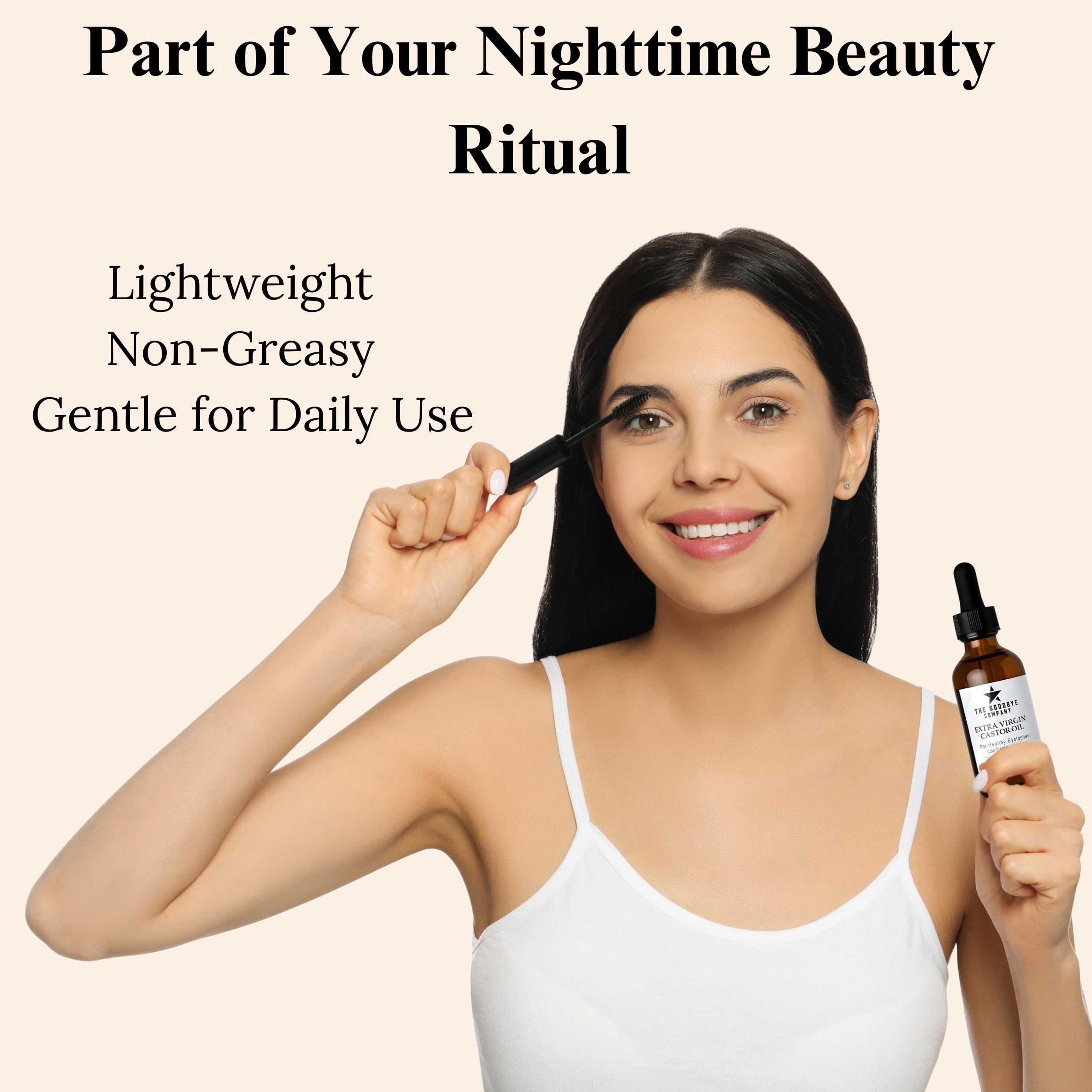 The Goodbye Company castor oil eyebrows-daily-grooming for simple brow upkeep.