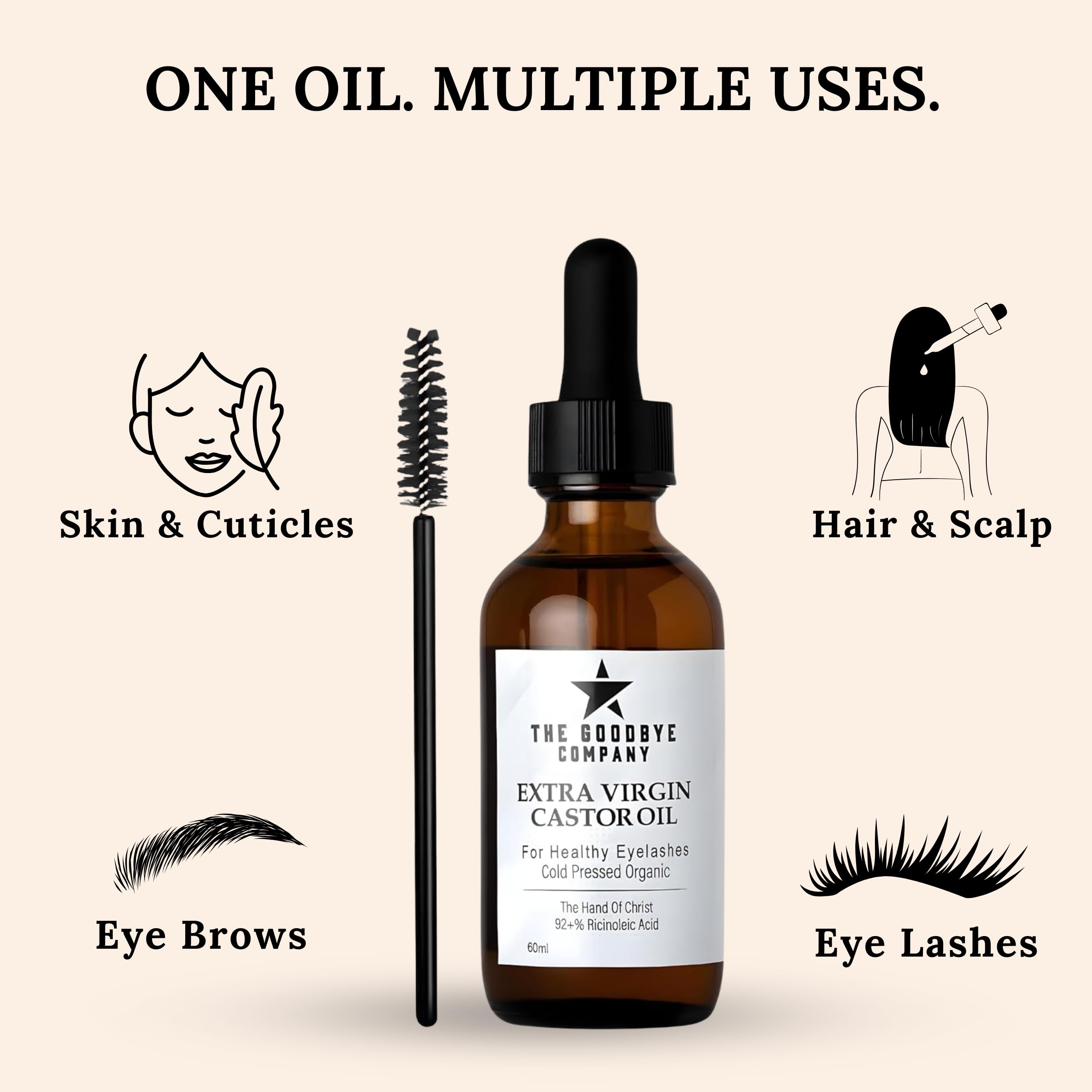 The Goodbye Company castor oil eyelash application for daily care.