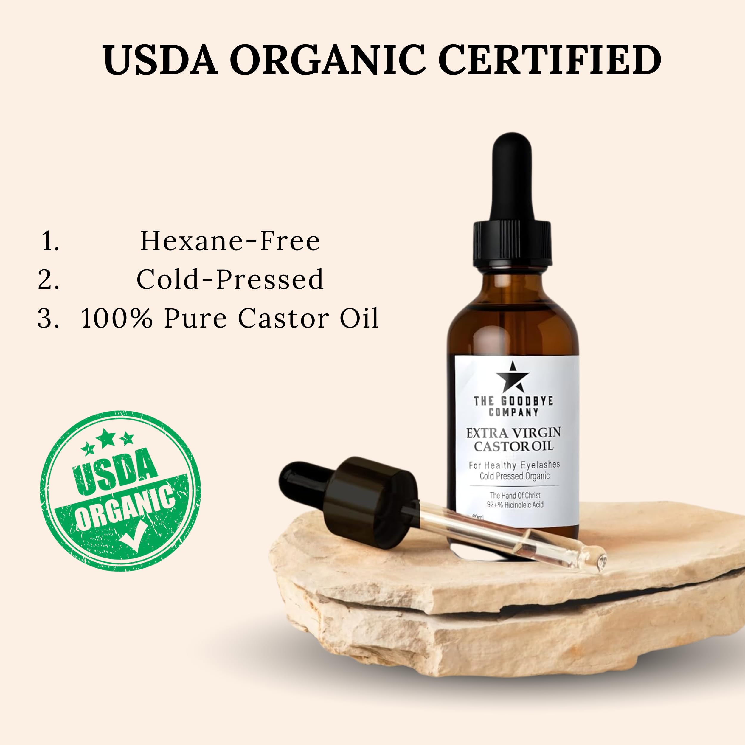 The Goodbye Company castor oil hairline-care supports gentle brow and hairline use.