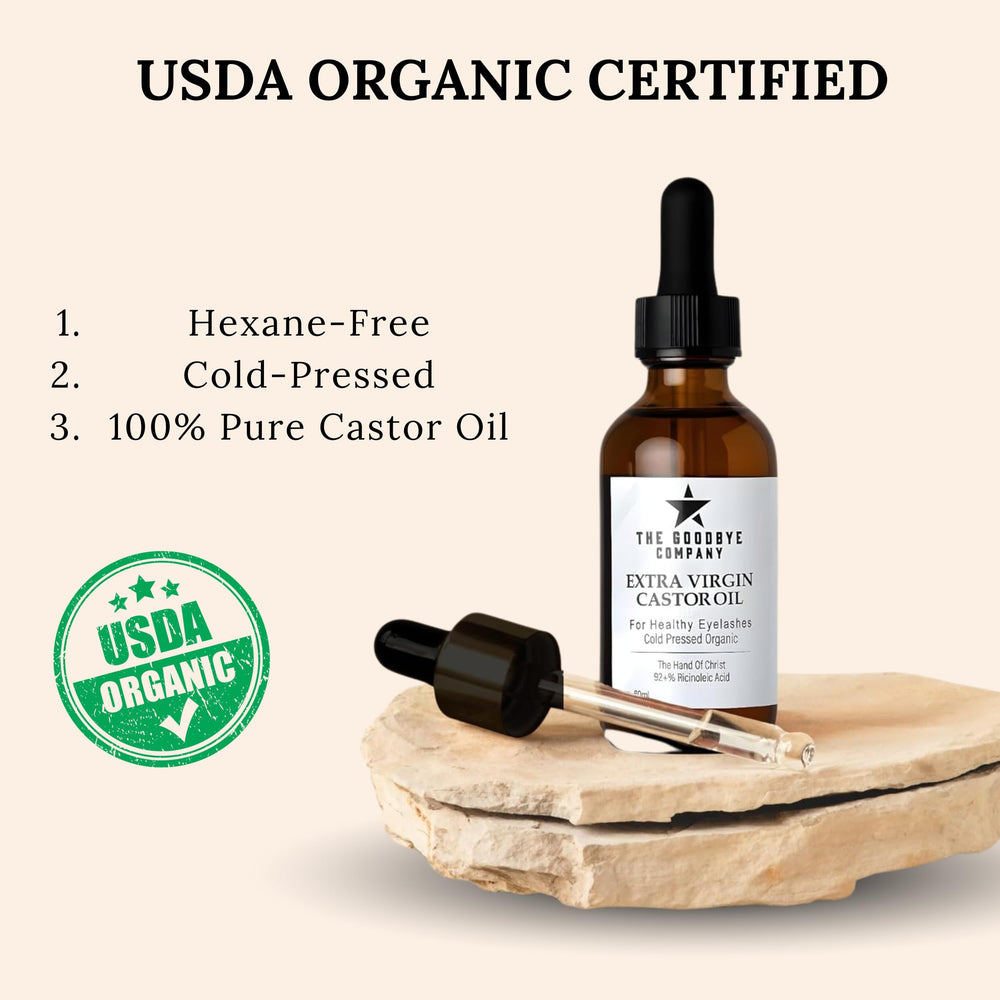 The Goodbye Company castor oil hairline-care supports gentle brow and hairline use.