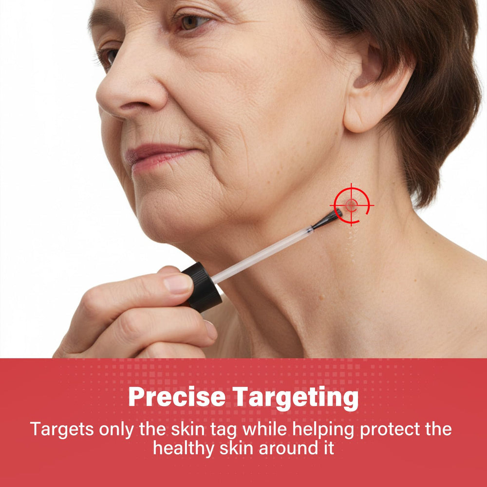 Goodnites Skin Tag Remover air-dry finish shown, leaving skin residue-free.