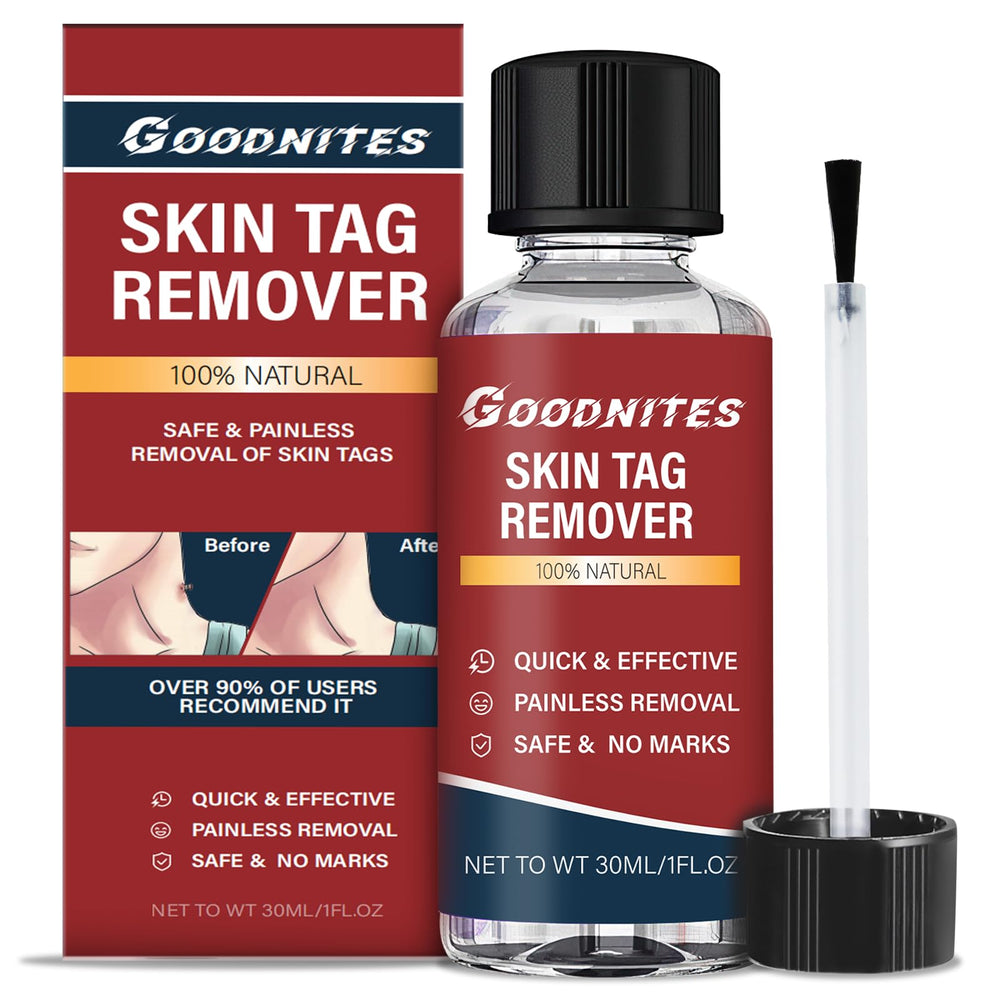 Goodnites Skin Tag Remover bottle front, at-home solution for convenient use.