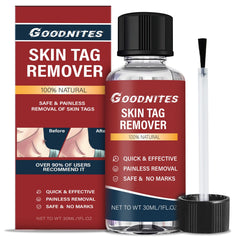 Goodnites Skin Tag Remover bottle front, at-home solution for convenient use.