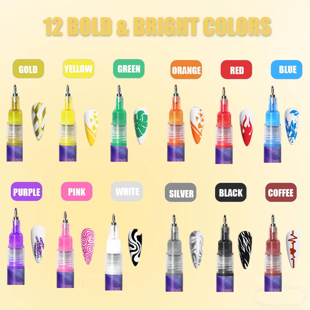 GOOLSUN 12-color gel nail pens kit showing vibrant shades.