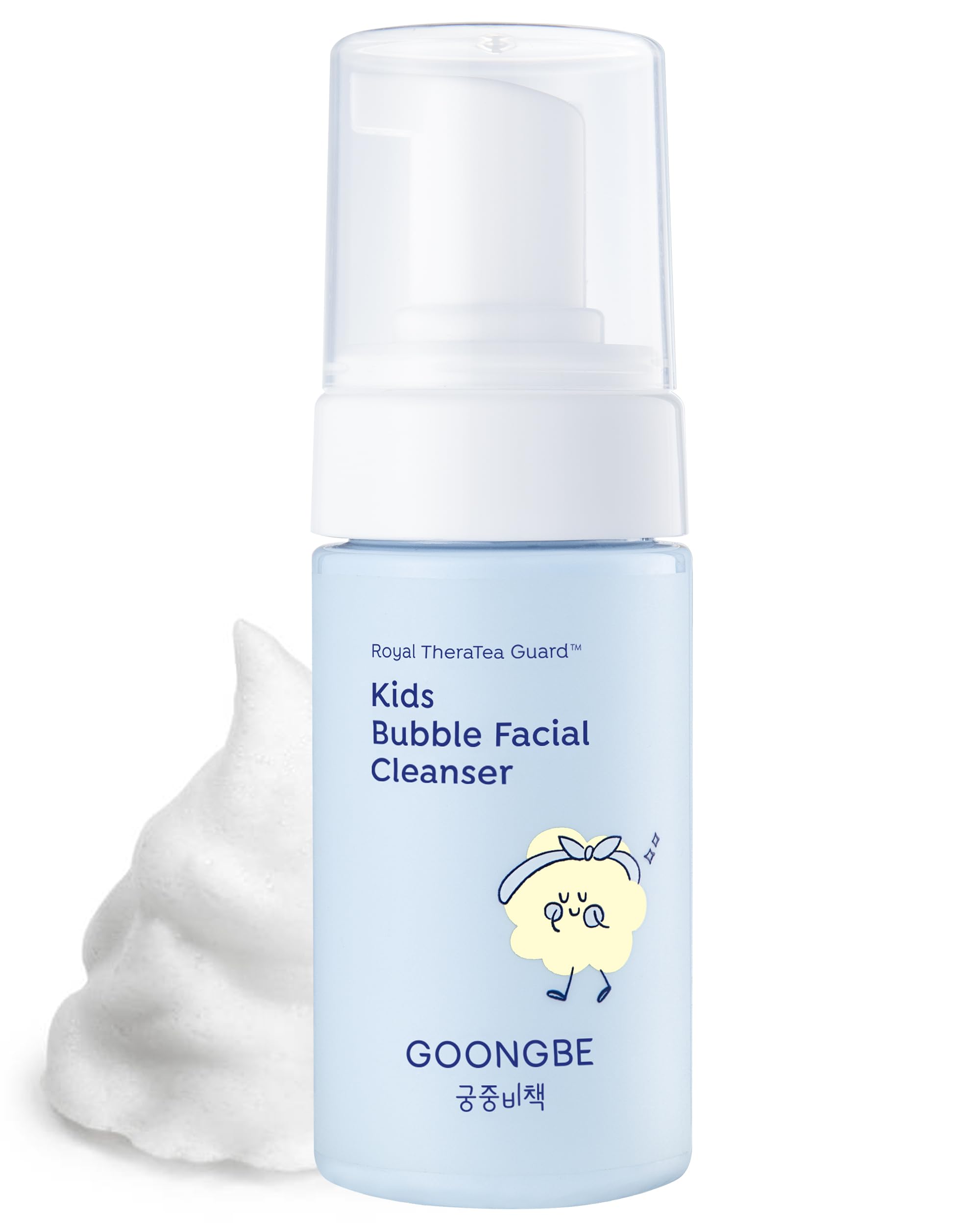 GOONGBE Kids' Bubble Facial Cleanser packaging close-up showing gentle cleansing.