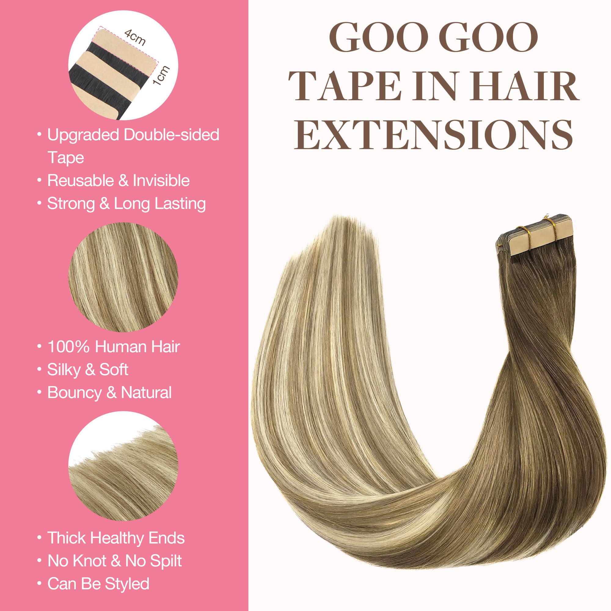 GOO GOO seamless skin-weft tape-ins offer invisible attachment and comfort.