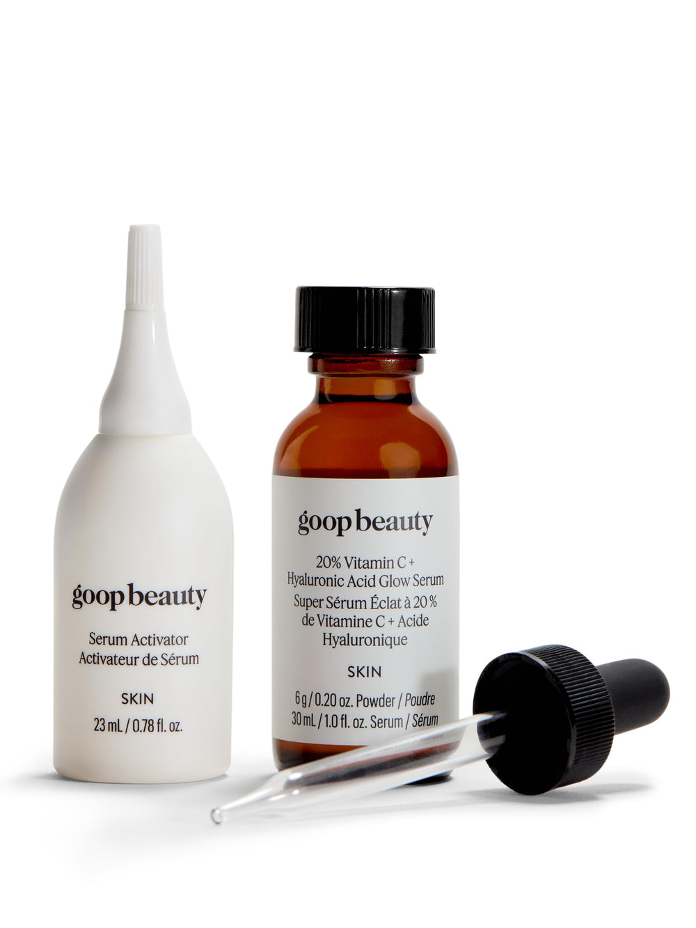 Goop Beauty 20% Vitamin C serum bottle close-up showing sleek packaging and brightness promise