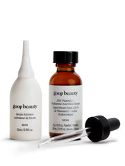 Goop Beauty 20% Vitamin C serum bottle close-up showing sleek packaging and brightness promise