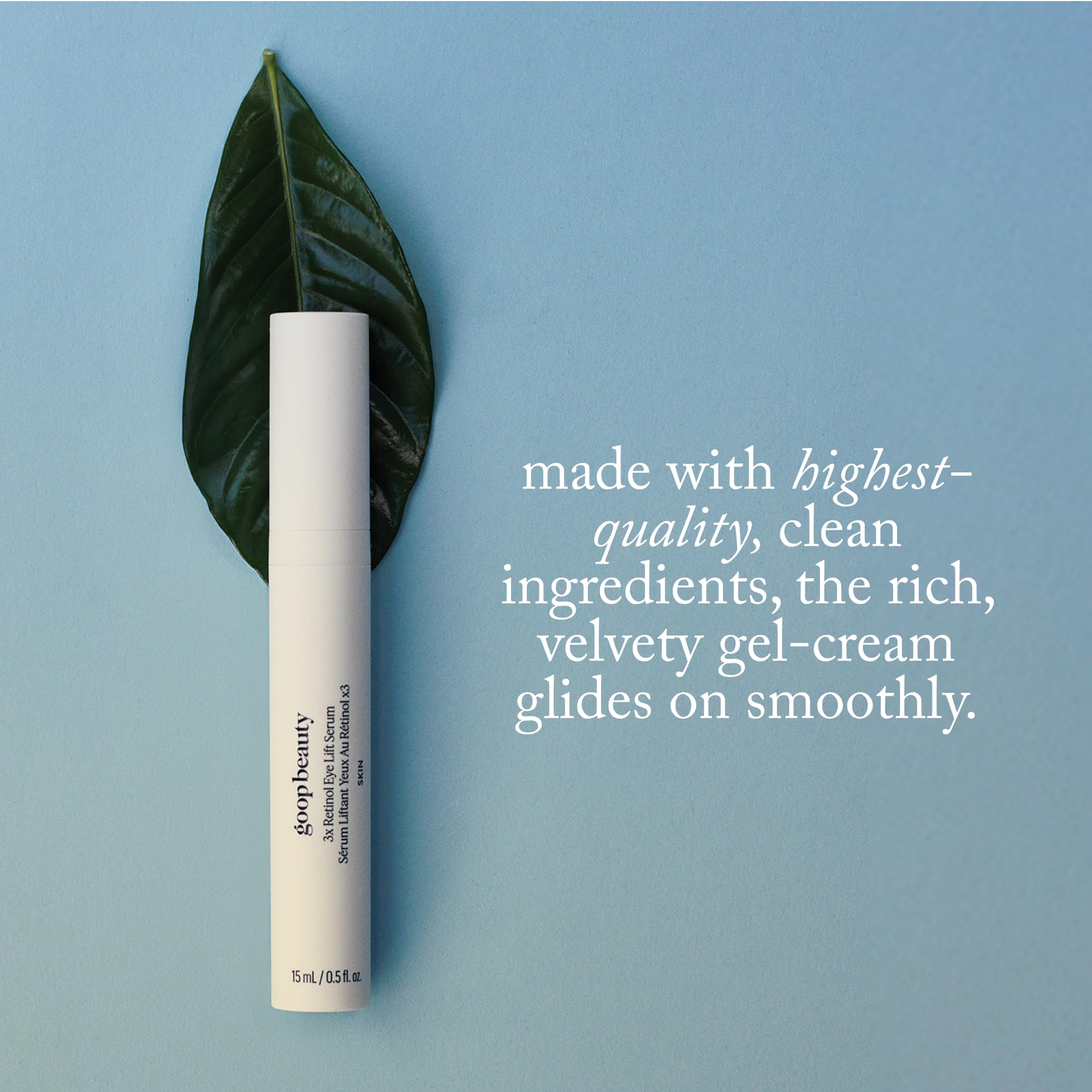 goop Beauty 3x Retinol Eye Lift Serum texture swatch reveals smooth finish.