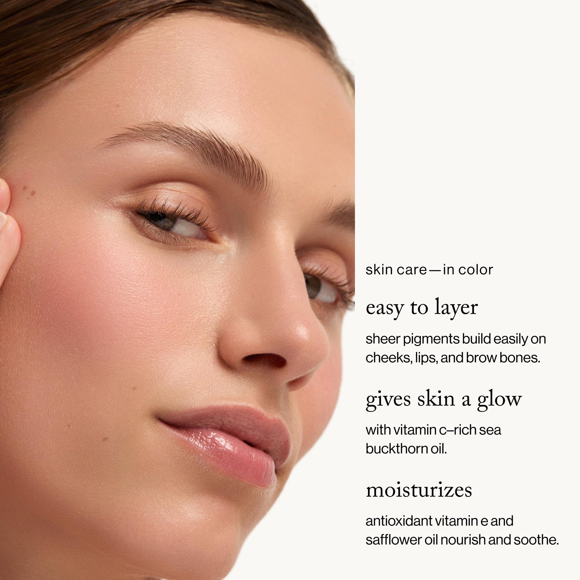 Goop Beauty Cream Blush applied on cheek for a luminous glow.