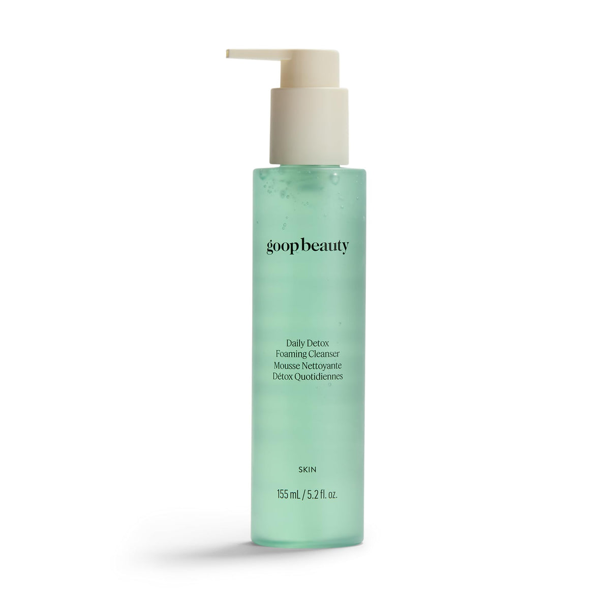 Goop Beauty Daily Detox cleanser bottle shows gel-to-foam action for clean skin