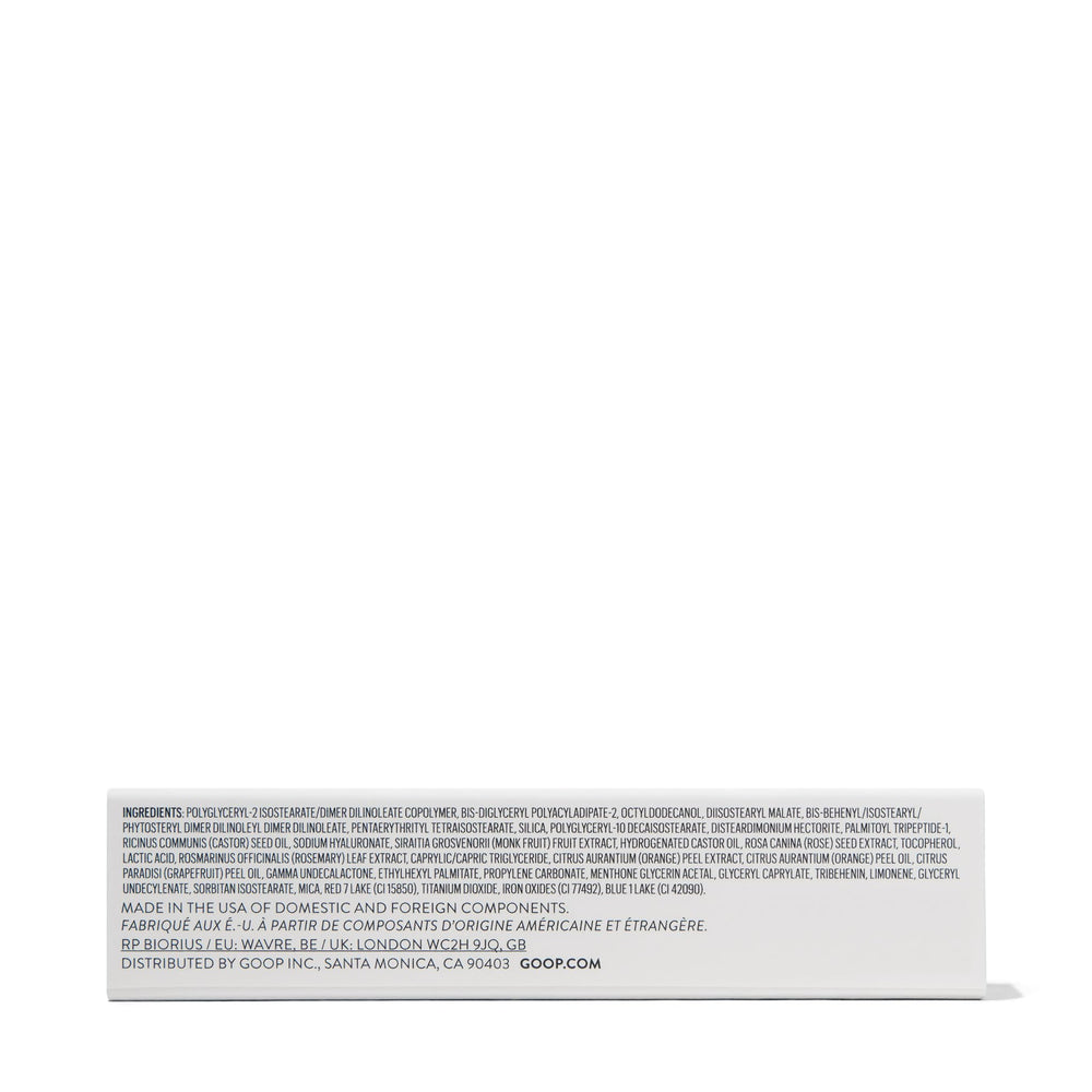 Goop Beauty Hydra-Barrier Gel Gloss on lips reveals soft, conditioned appearance.