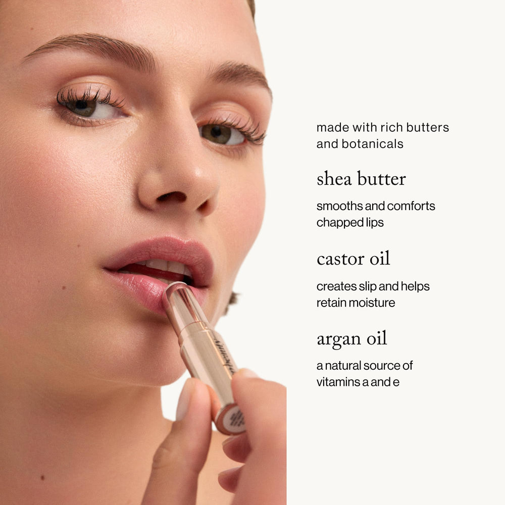 Goop Beauty Lip Balm Trio rose swatch delivers soft, hydrating shine.