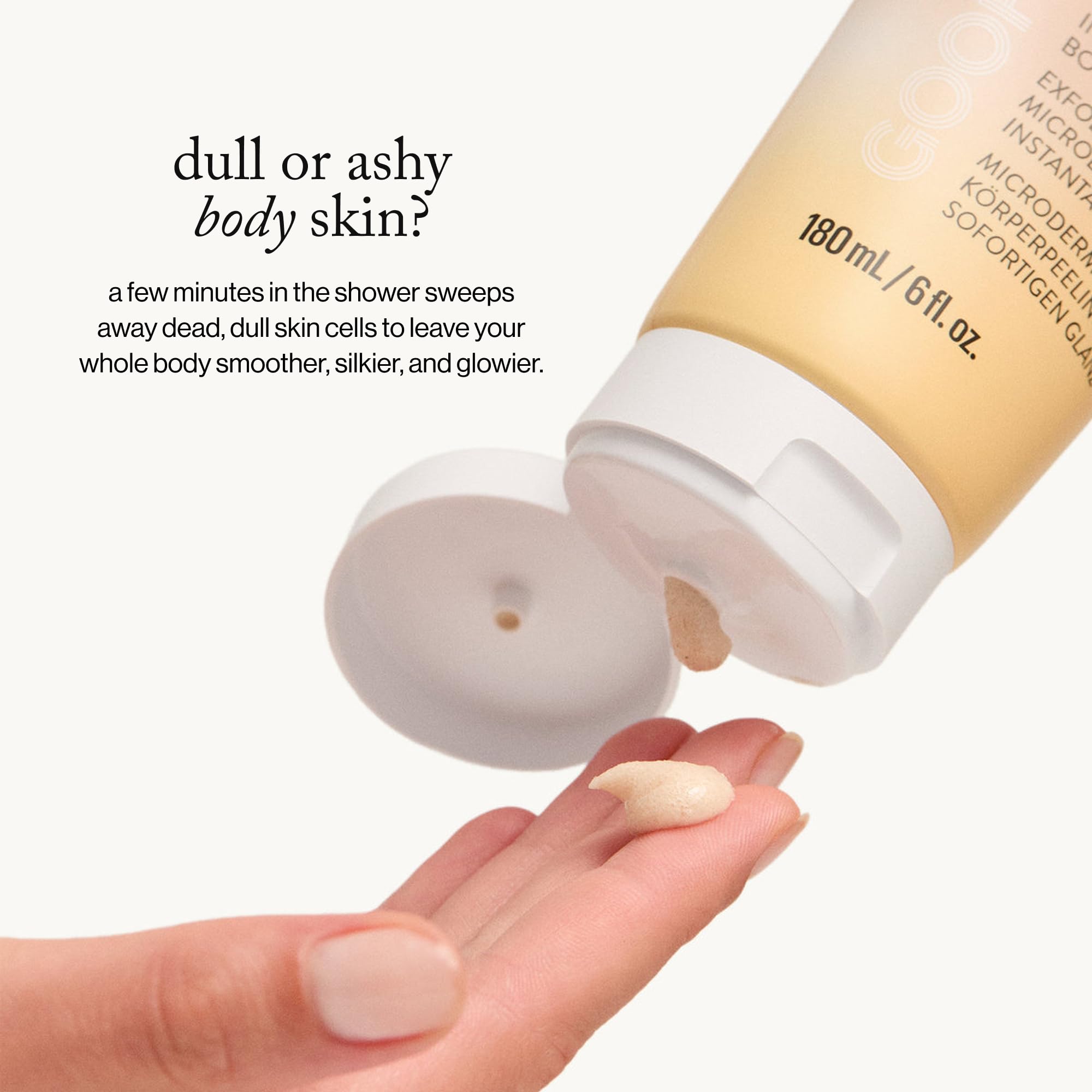 goop Beauty Microderm Body Polish shower application on wet skin during routine.