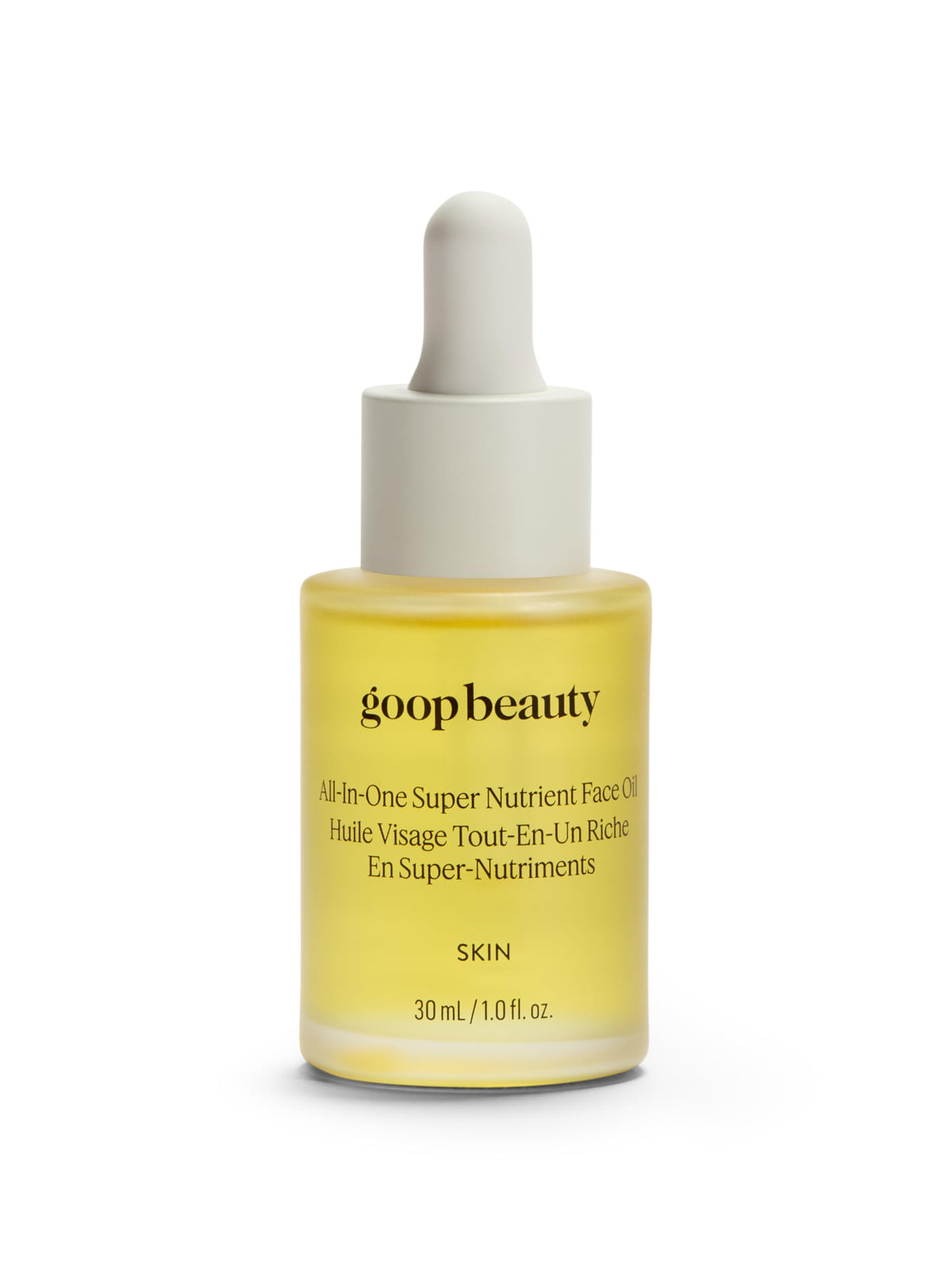 goop Beauty Nutrient Face Oil bottle close-up highlighting nourishing premium formula