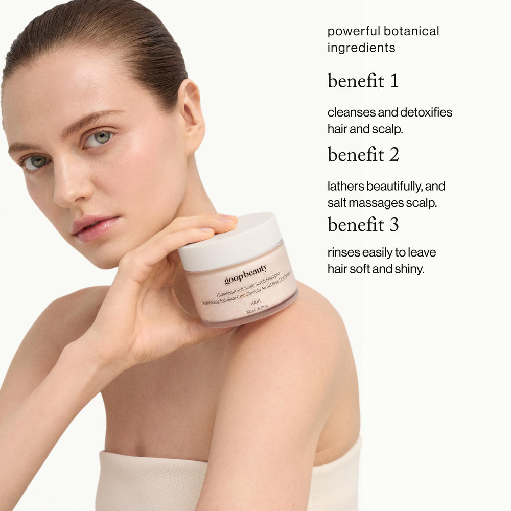 Goop Beauty scalp scrub whipped texture close-up highlighting foamy feel