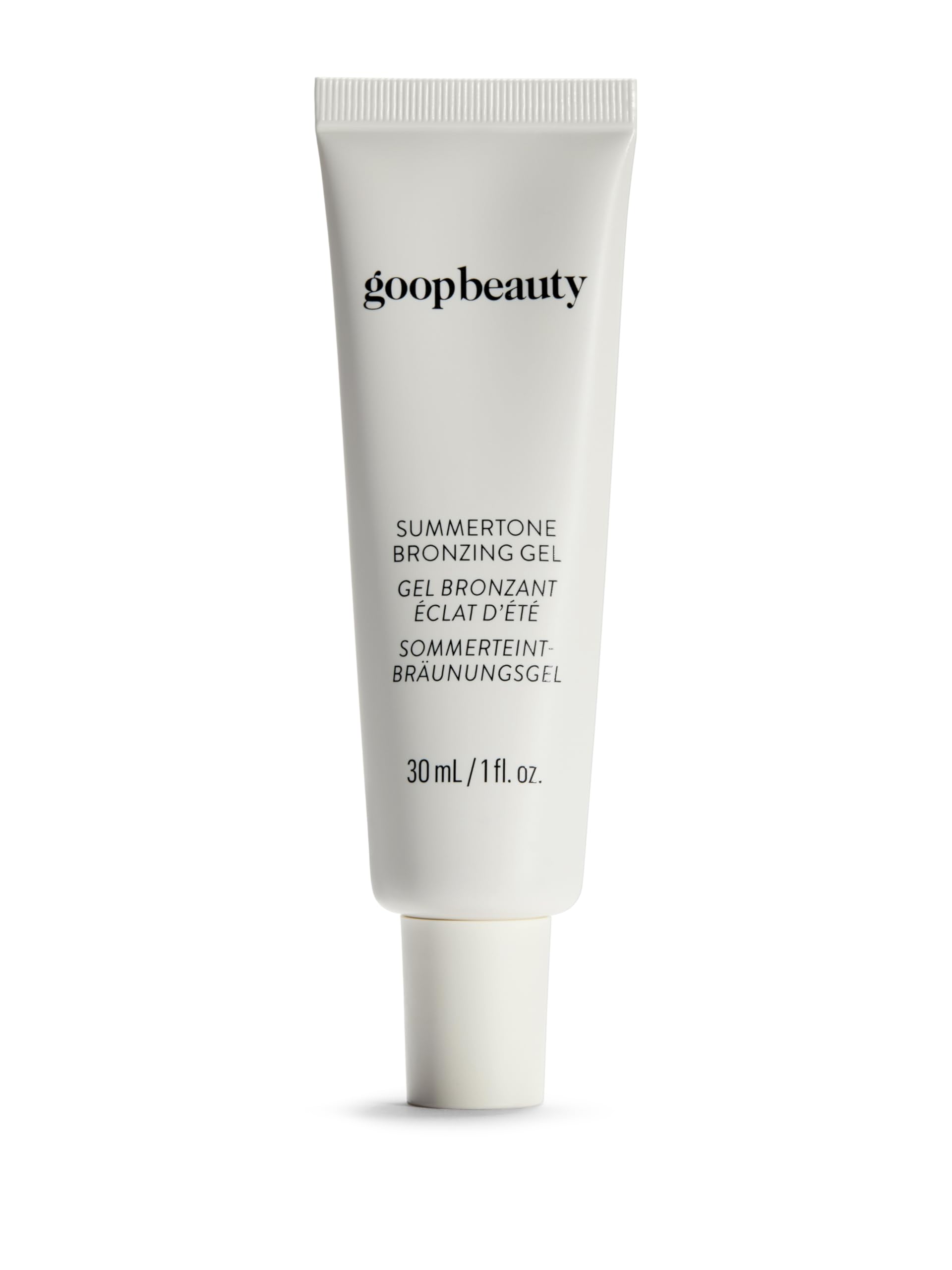goop Beauty Summertone Bronzing Gel tube closeup showing creamy texture and glow