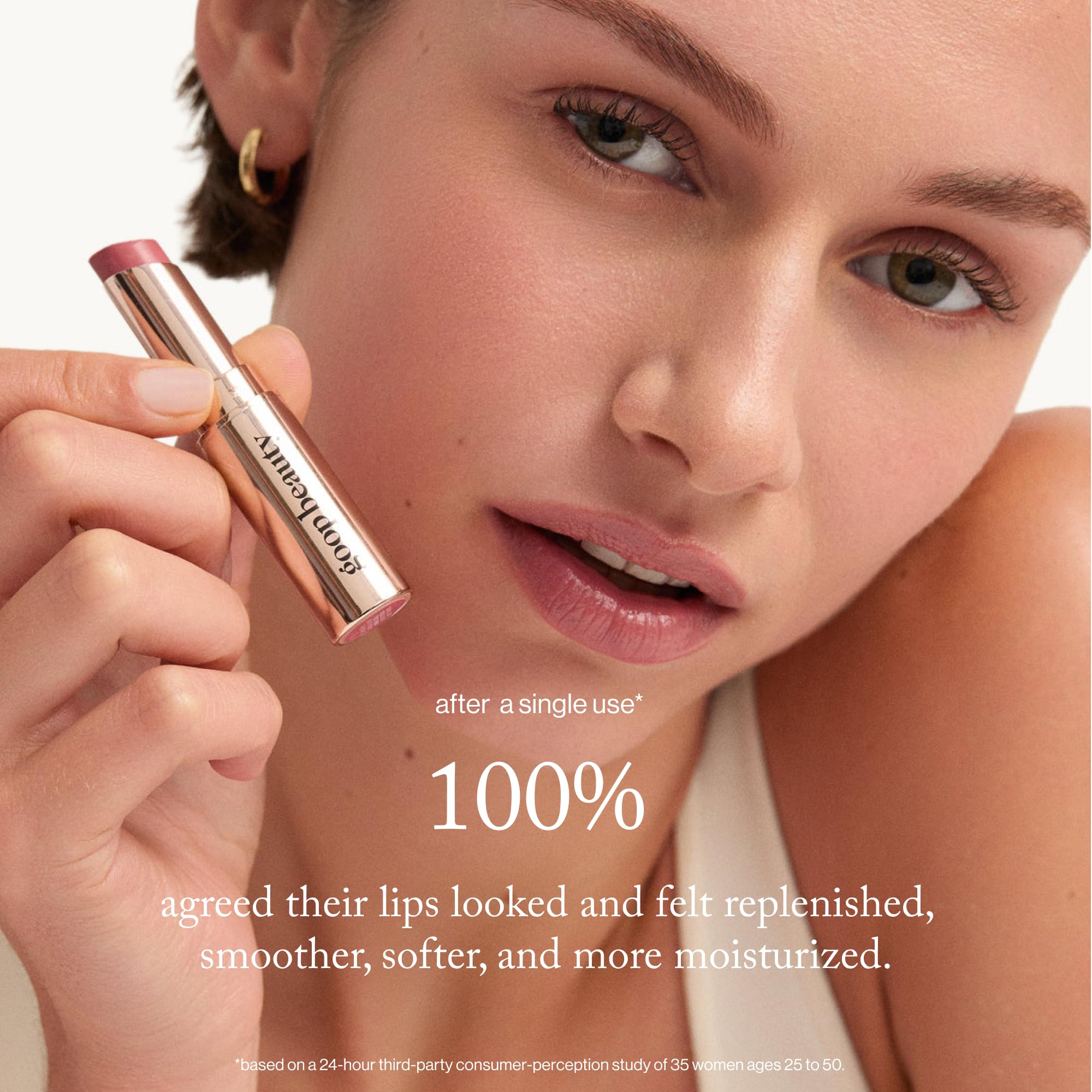 Goop lip balm with botanical oils supports daily lip comfort.