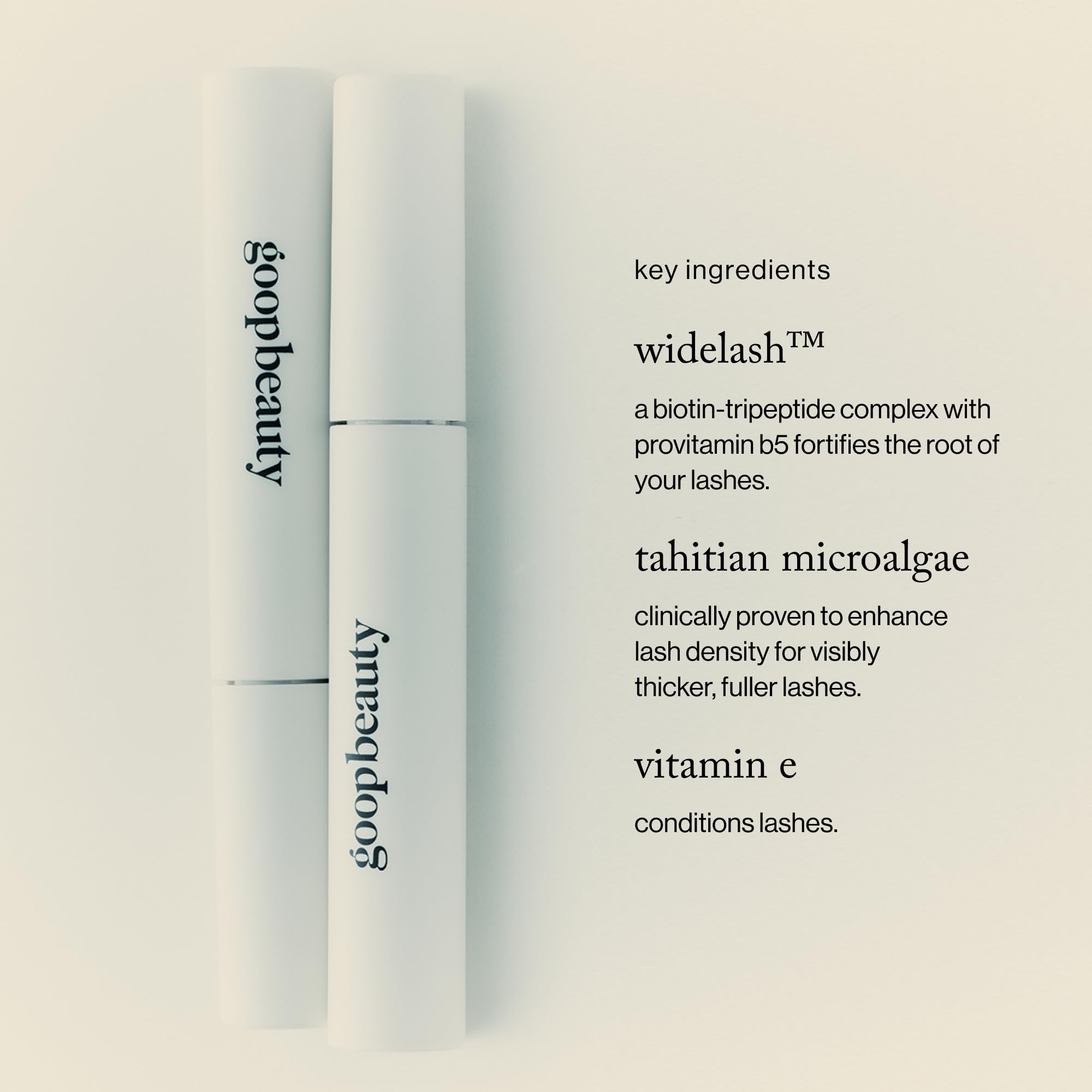 Goop Featherlash wand design with three edges helps separate lashes evenly.