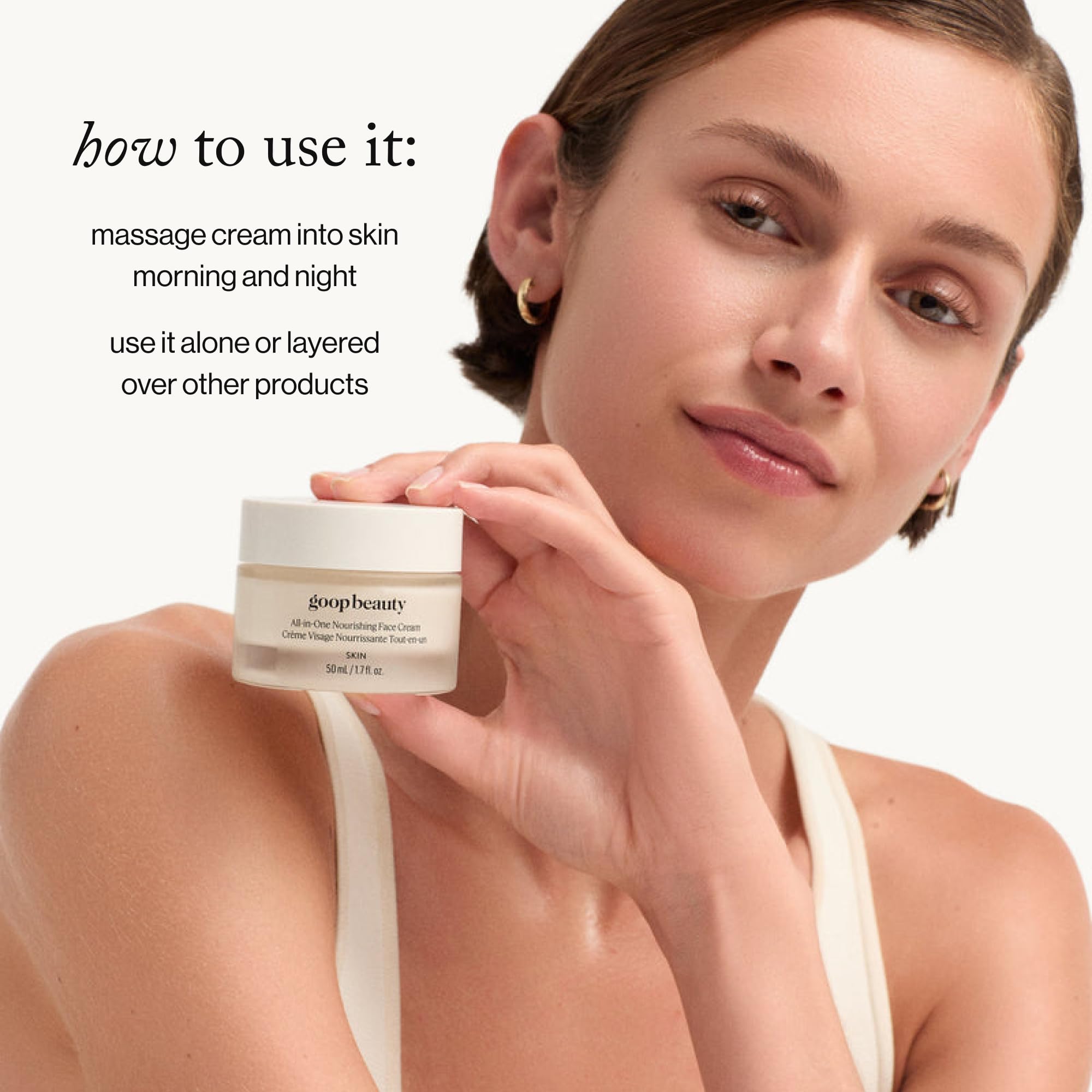 Goop Nourishing Face Cream with botanicals supports skin softness.