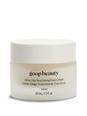 Goop Nourishing Face Cream packaging close-up highlighting premium formula for skin hydration.