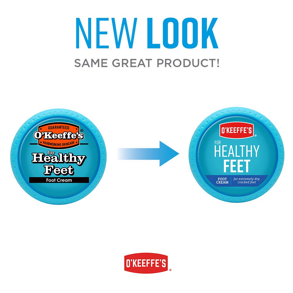 Before-and-after comparison image of O'Keeffe's Healthy Feet dryness results.