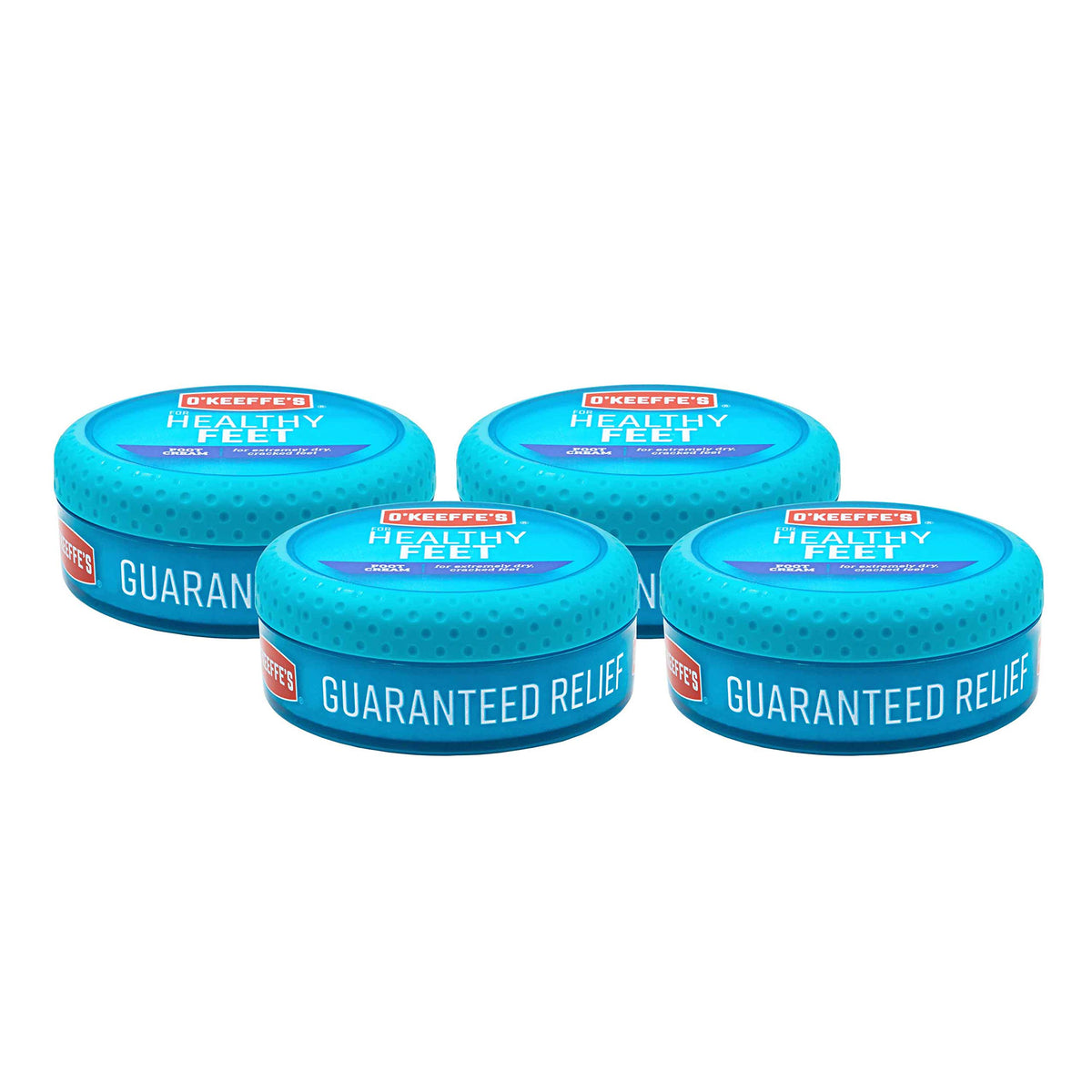 GORILLA O'Keeffe's Healthy Feet Foot Cream tub four-pack for continuous moisture and care.