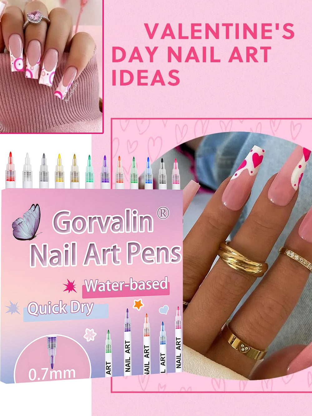 Gorvalin nail art pattern drawing example with dots and fine lines.